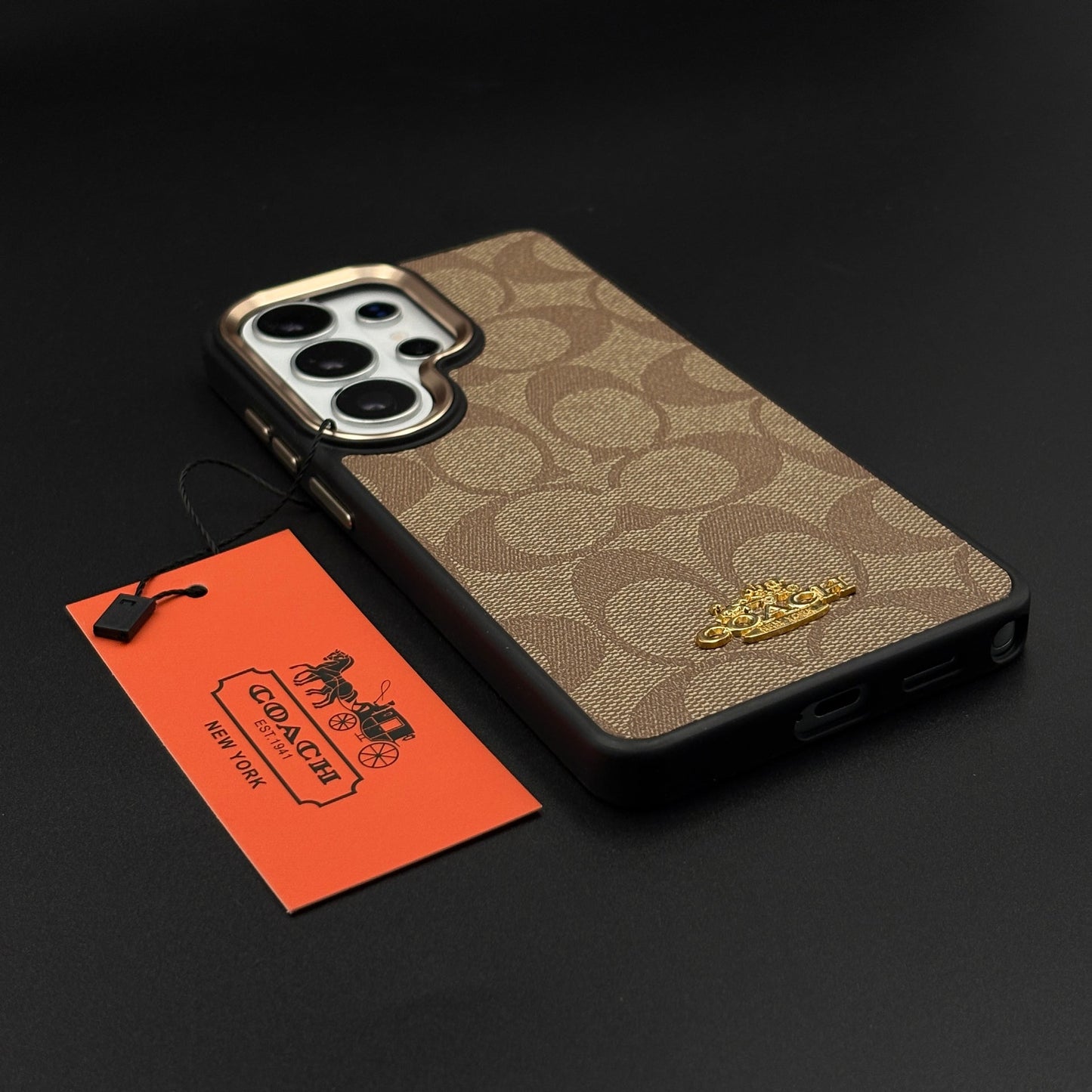 CC Luxe Heritage Monogram Brown Case for Samsung Galaxy S25 Ultra with Gold Accent