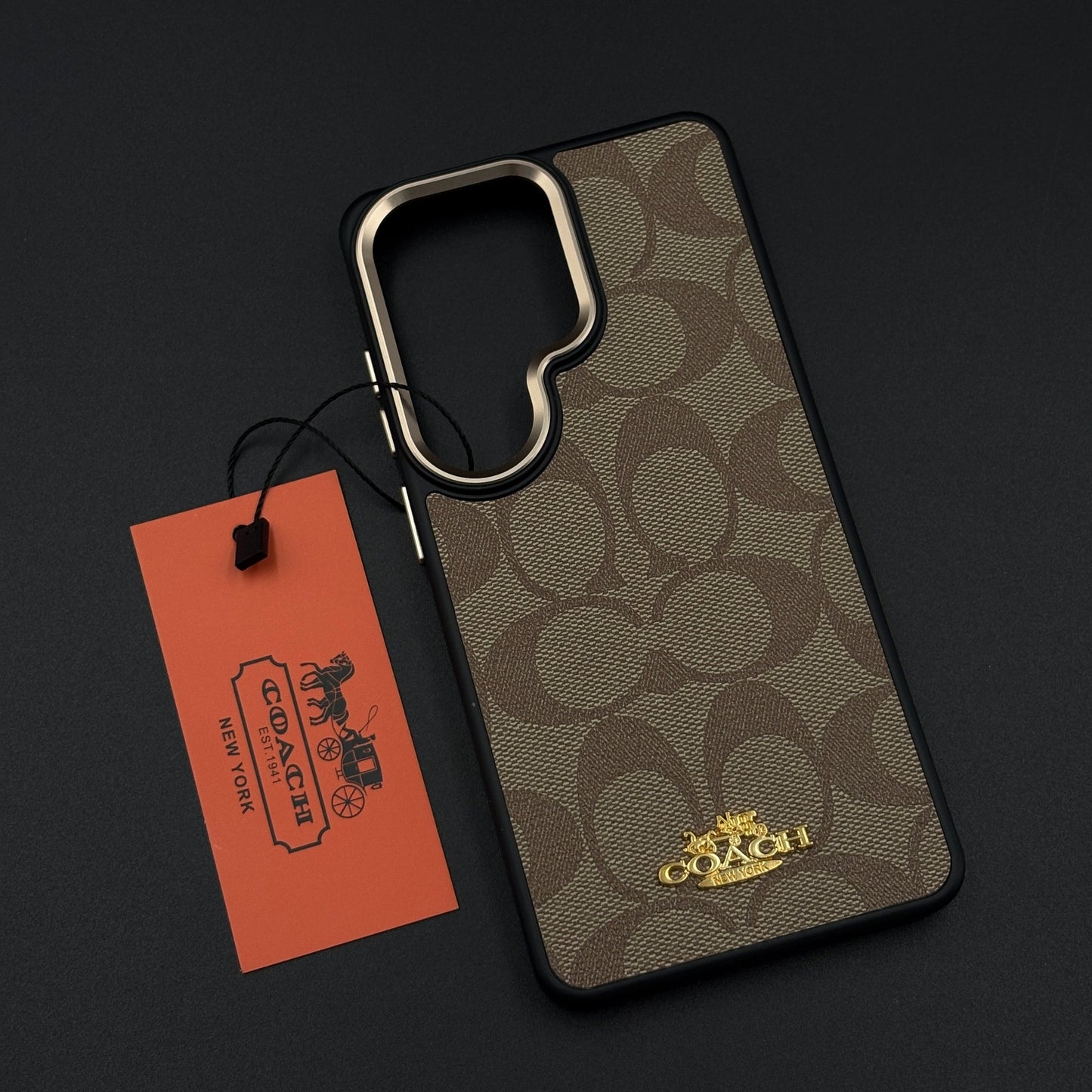 CC Luxe Heritage Monogram Brown Case for Samsung Galaxy S25 Ultra with Gold Accent