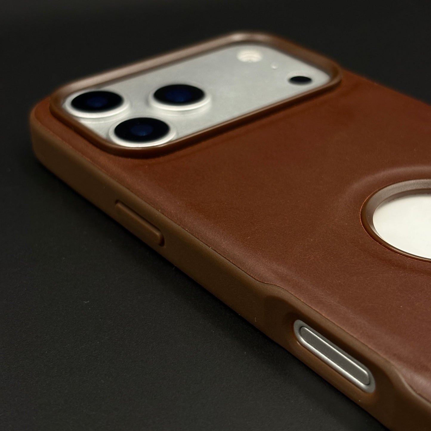 Premium Leather Logo Cut Mobile Case Cover with Metal Kickstand for iPhone 17 Series | Classic Stand Edition