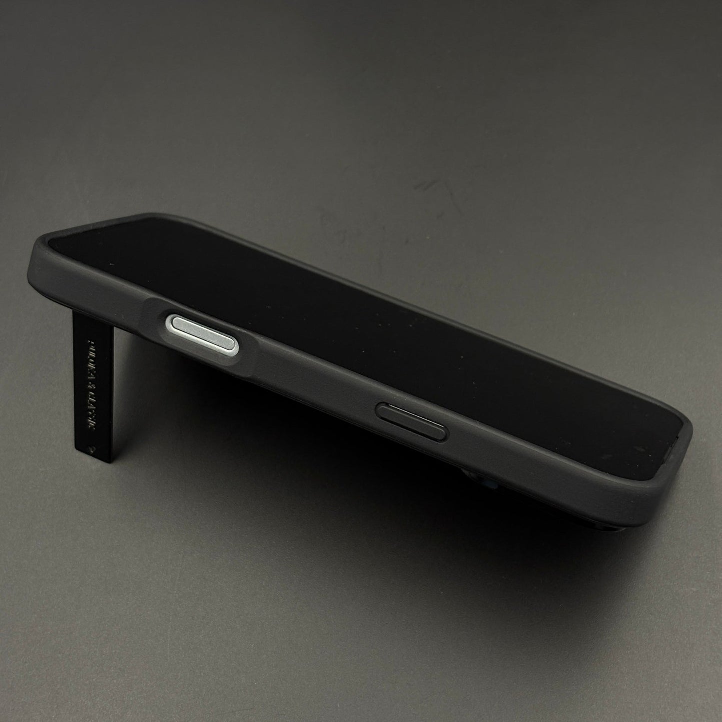 Premium Leather Logo Cut Mobile Case Cover with Metal Kickstand for iPhone 17 Series | Classic Stand Edition