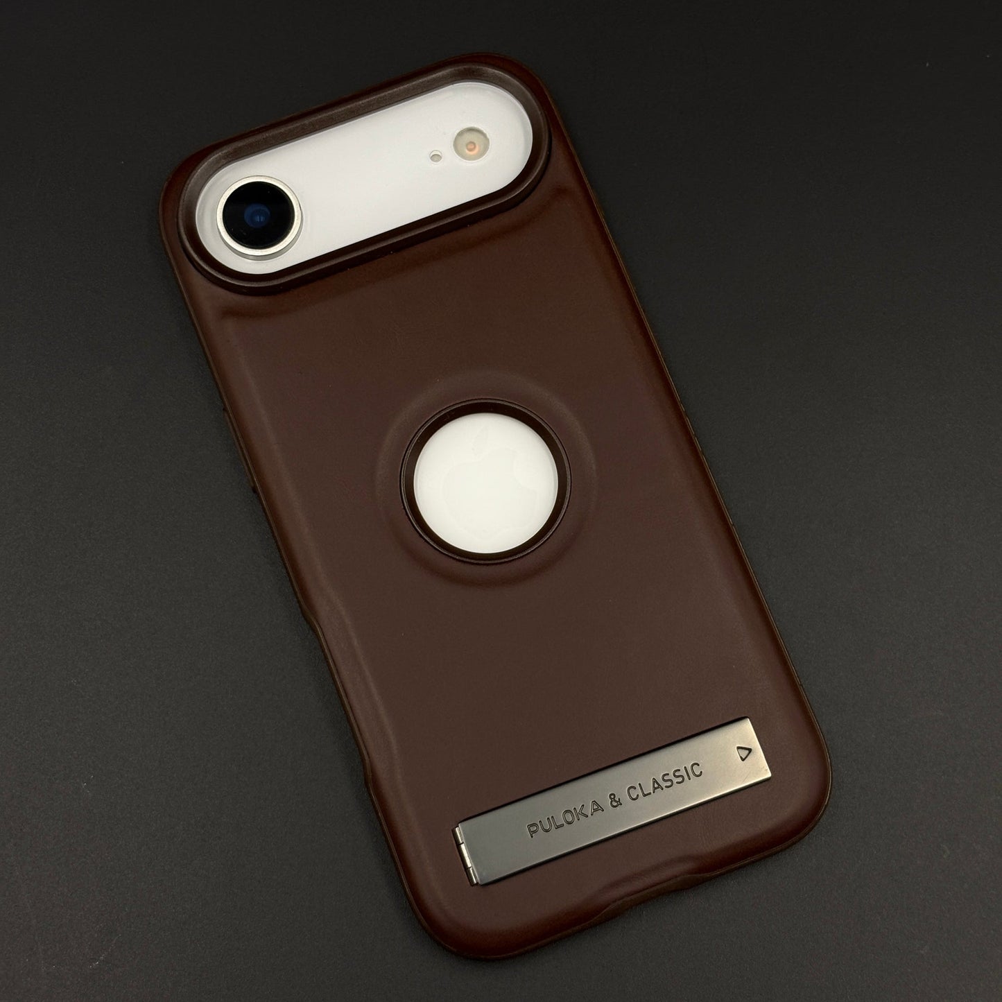 Premium Leather Logo Cut Mobile Case Cover with Metal Kickstand for iPhone 17 Air | Classic Stand Edition