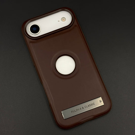 Premium Leather Logo Cut Mobile Case Cover with Metal Kickstand for iPhone 17 Air | Classic Stand Edition
