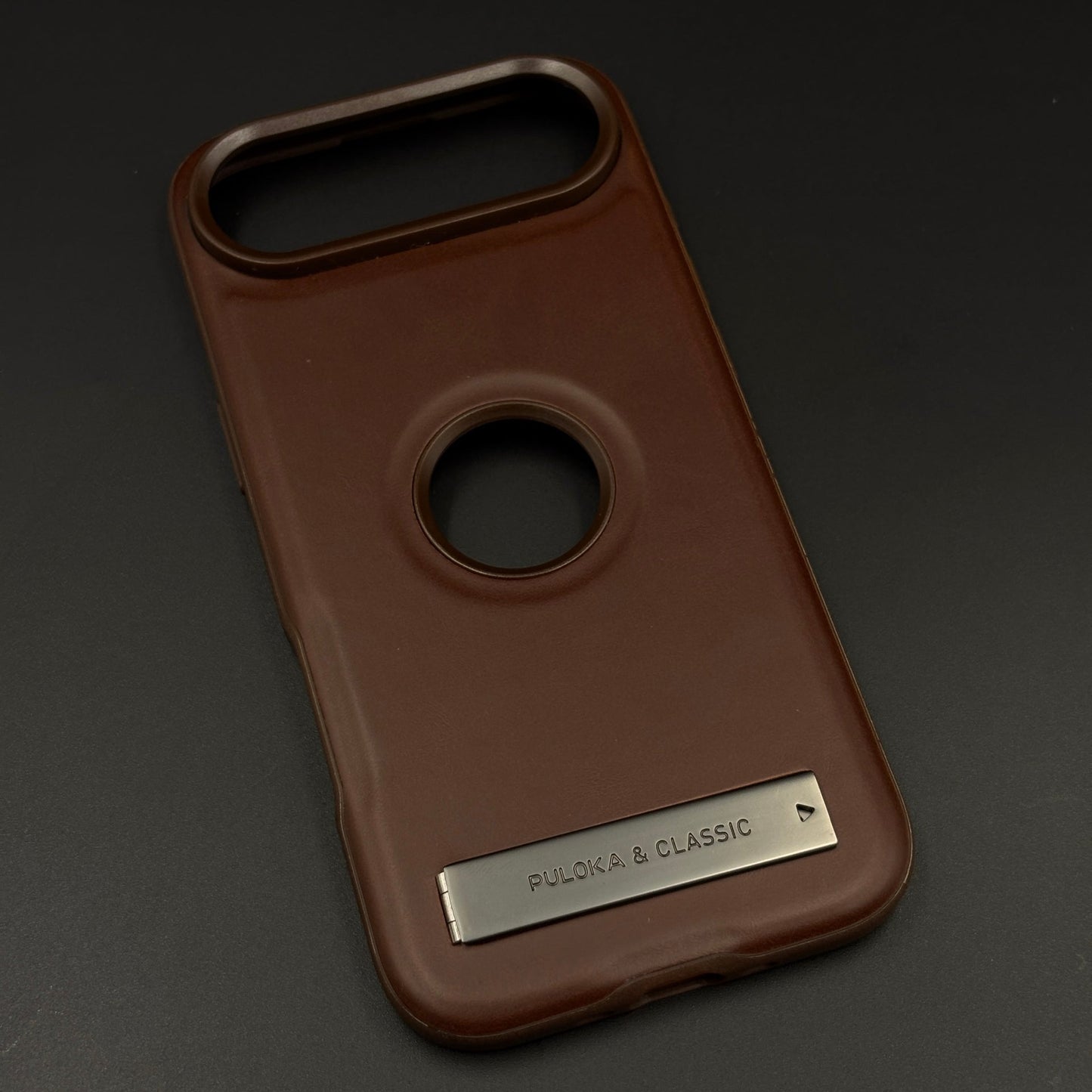 Premium Leather Logo Cut Mobile Case Cover with Metal Kickstand for iPhone 17 Air | Classic Stand Edition