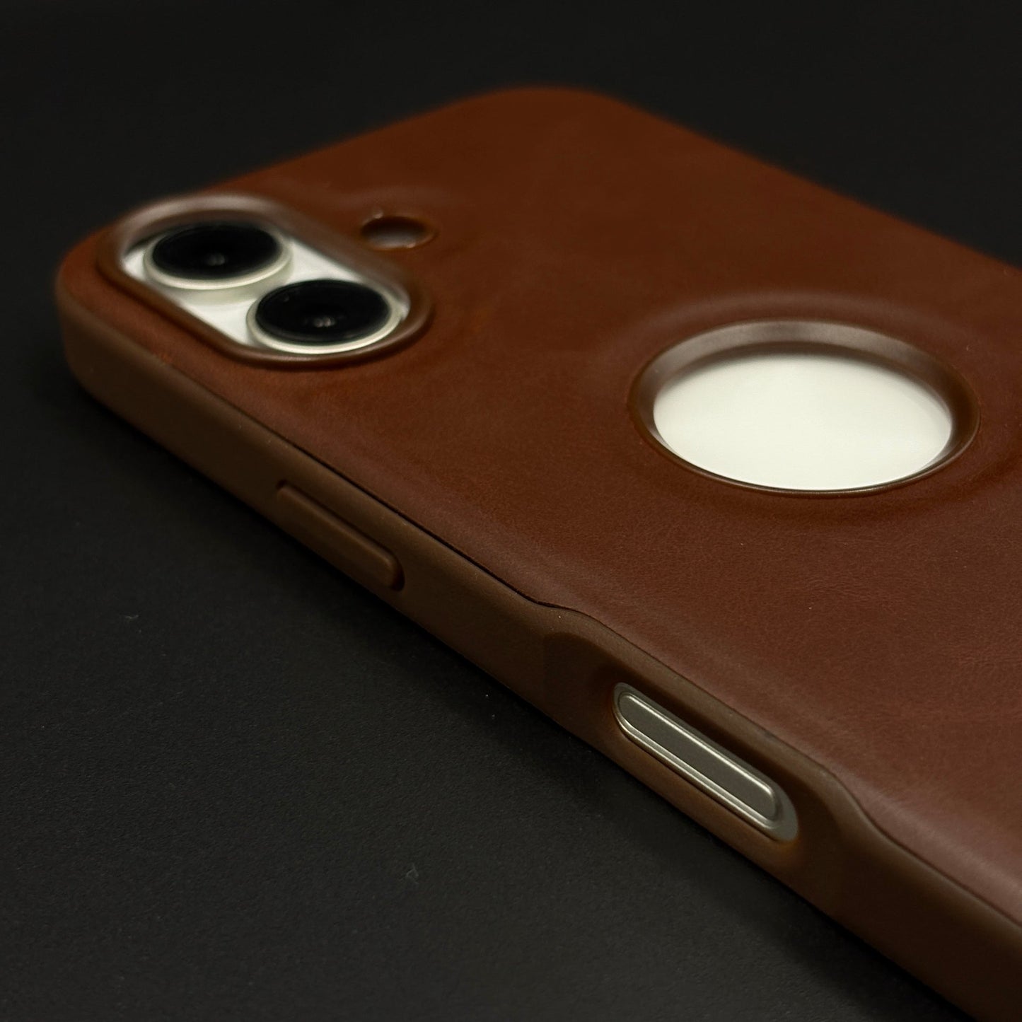 Premium Leather Logo Cut Mobile Case Cover with Metal Kickstand for iPhone 17  | Classic Stand Edition