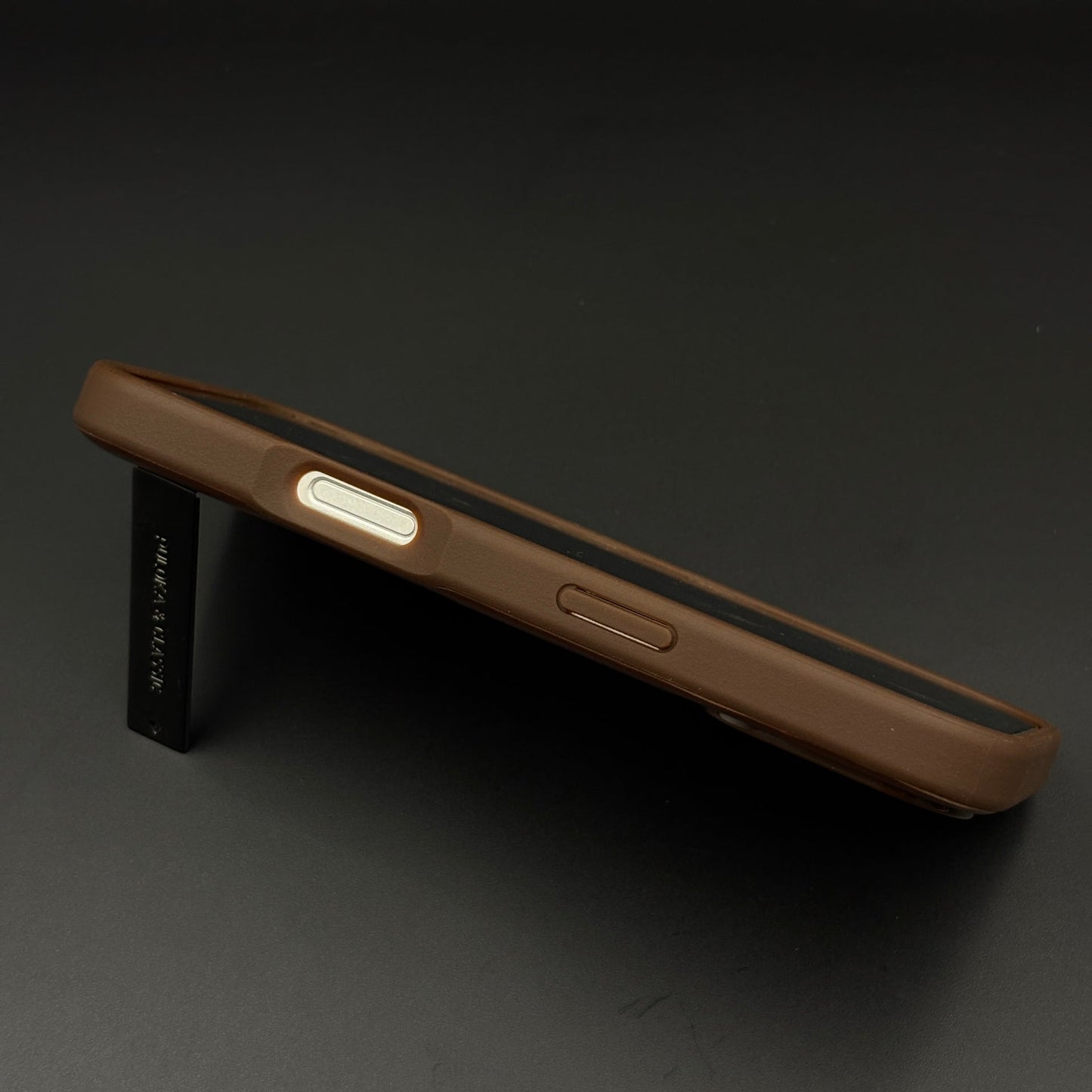 Premium Leather Logo Cut Mobile Case Cover with Metal Kickstand for iPhone 17  | Classic Stand Edition