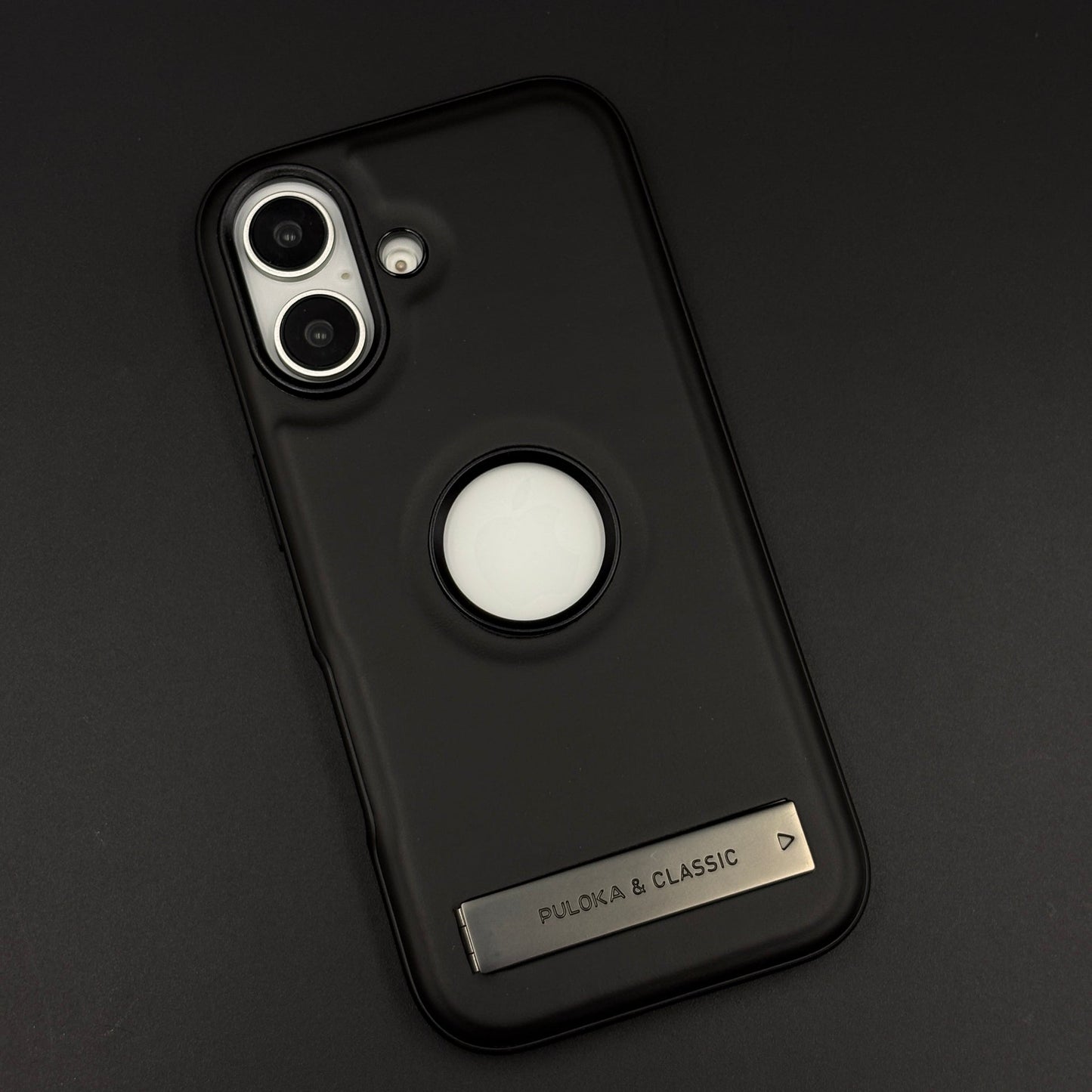 Premium Leather Logo Cut Mobile Case Cover with Metal Kickstand for iPhone 17  | Classic Stand Edition