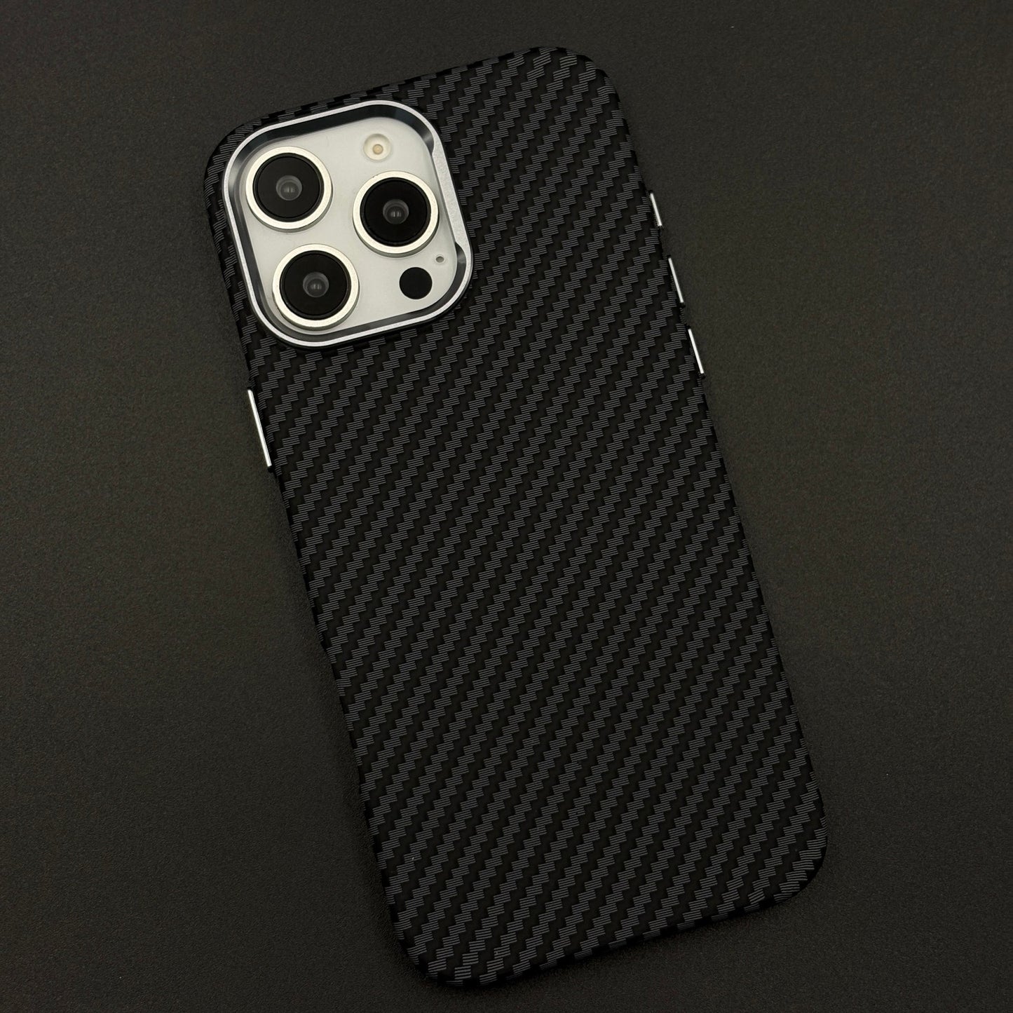 iPhone Series Black Premium Slim Case | Rare Aramid Texture Finish | Real Carbon Fibre Feel | Hidden MagSafe