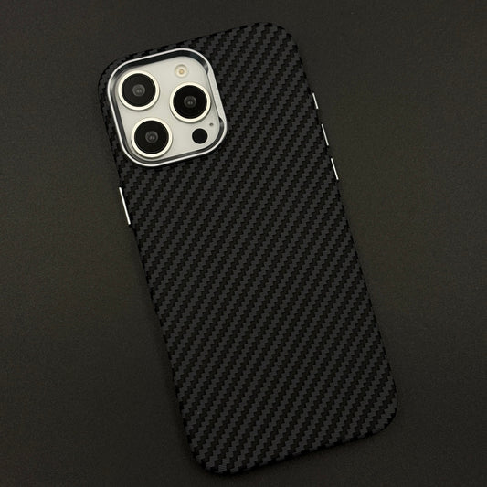 iPhone Series Black Premium Slim Case | Rare Aramid Texture Finish | Real Carbon Fibre Feel | Hidden MagSafe