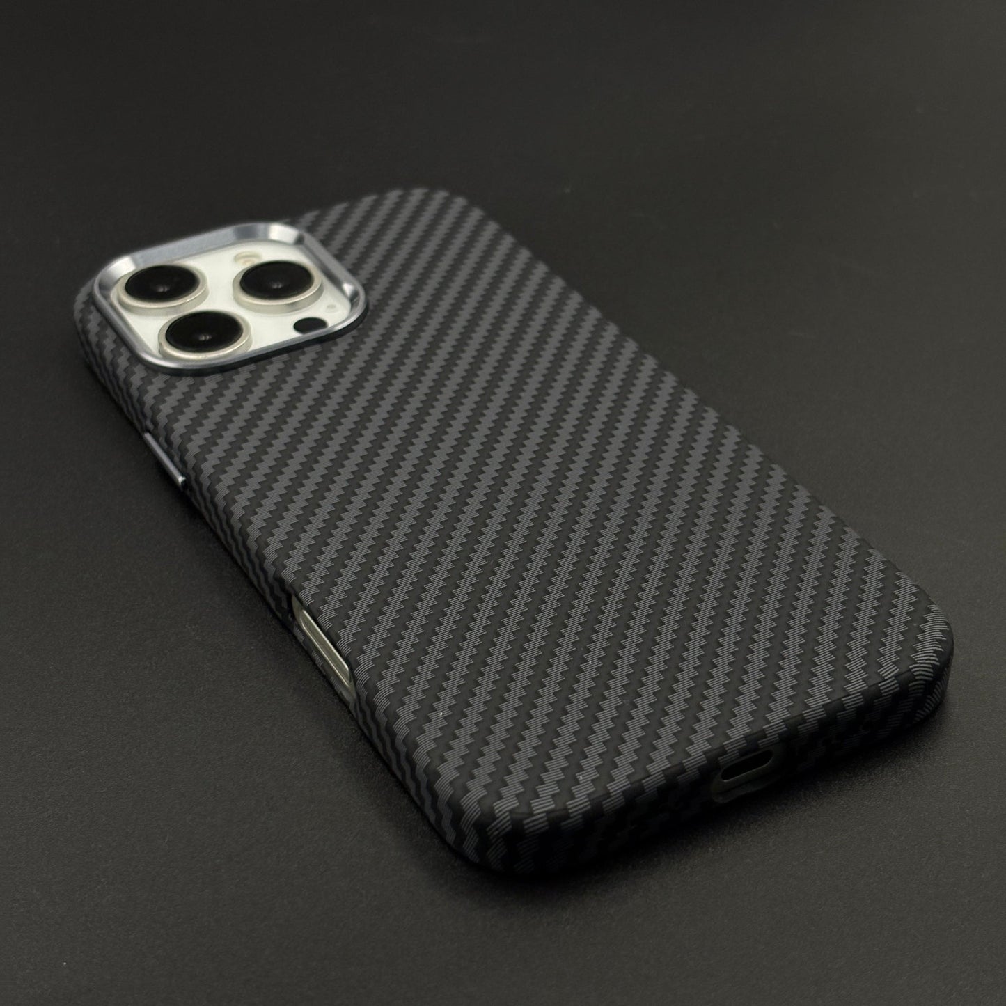 iPhone Series Black Premium Slim Case | Rare Aramid Texture Finish | Real Carbon Fibre Feel | Hidden MagSafe