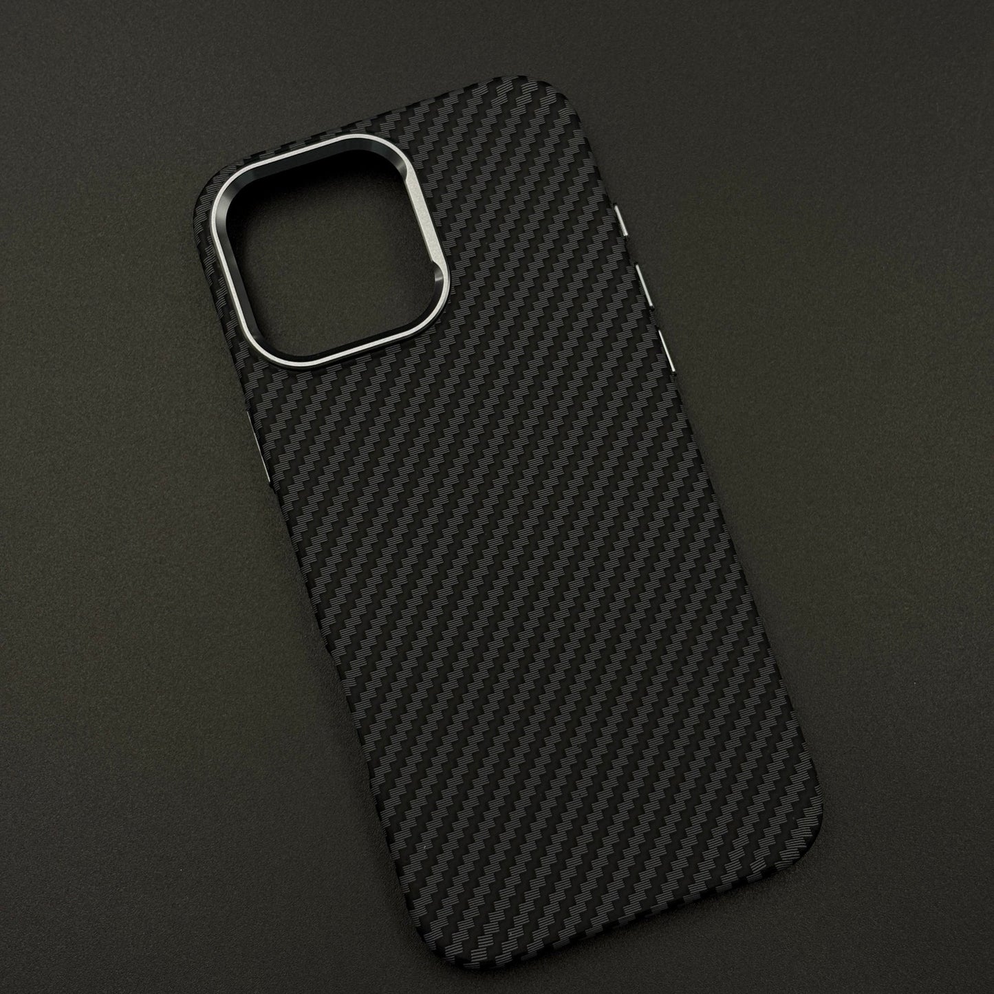 iPhone Series Black Premium Slim Case | Rare Aramid Texture Finish | Real Carbon Fibre Feel | Hidden MagSafe