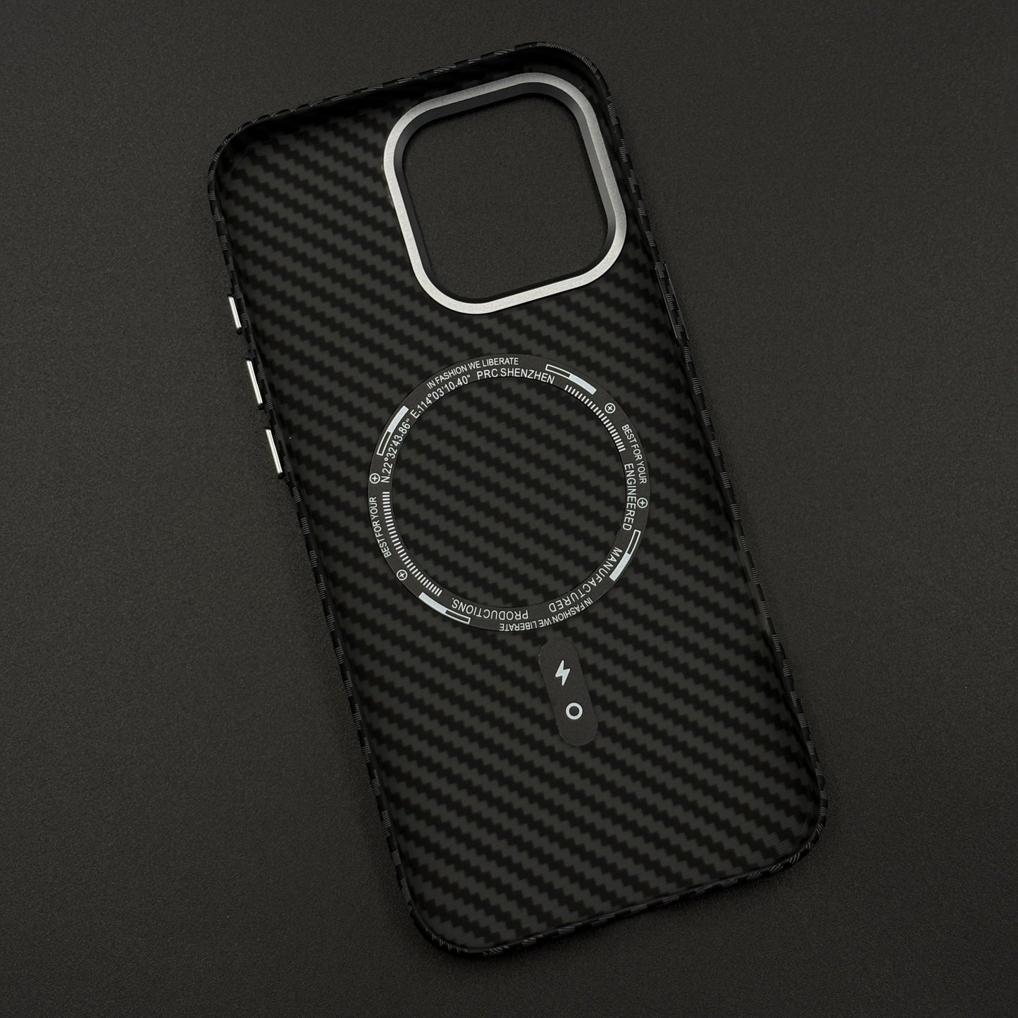 iPhone Series Black Premium Slim Case | Rare Aramid Texture Finish | Real Carbon Fibre Feel | Hidden MagSafe