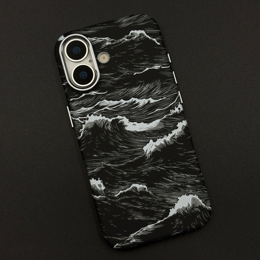Wave Pattern Black Carbon Fiber Textured Hidden MagSafe Case Cover for iPhone 17