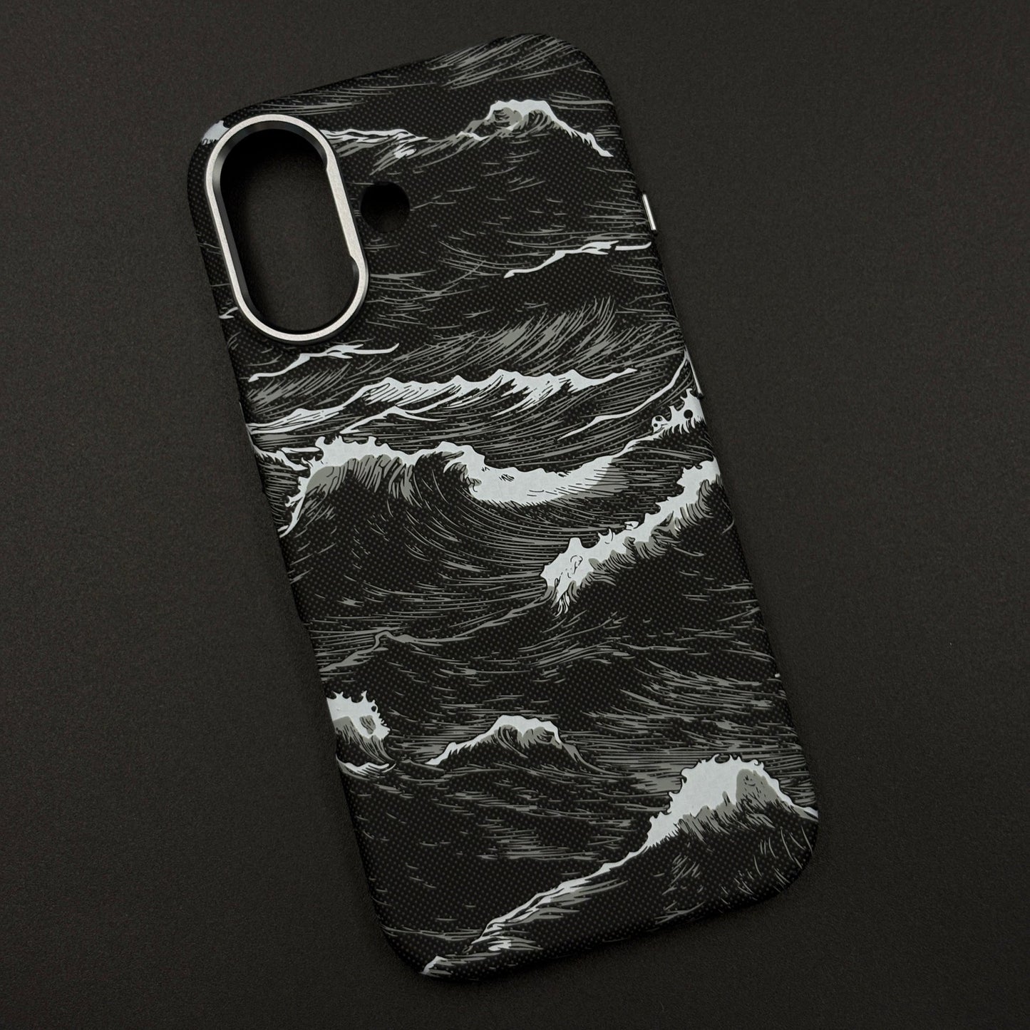 Wave Pattern Black Carbon Fiber Textured Hidden MagSafe Case Cover for iPhone 17
