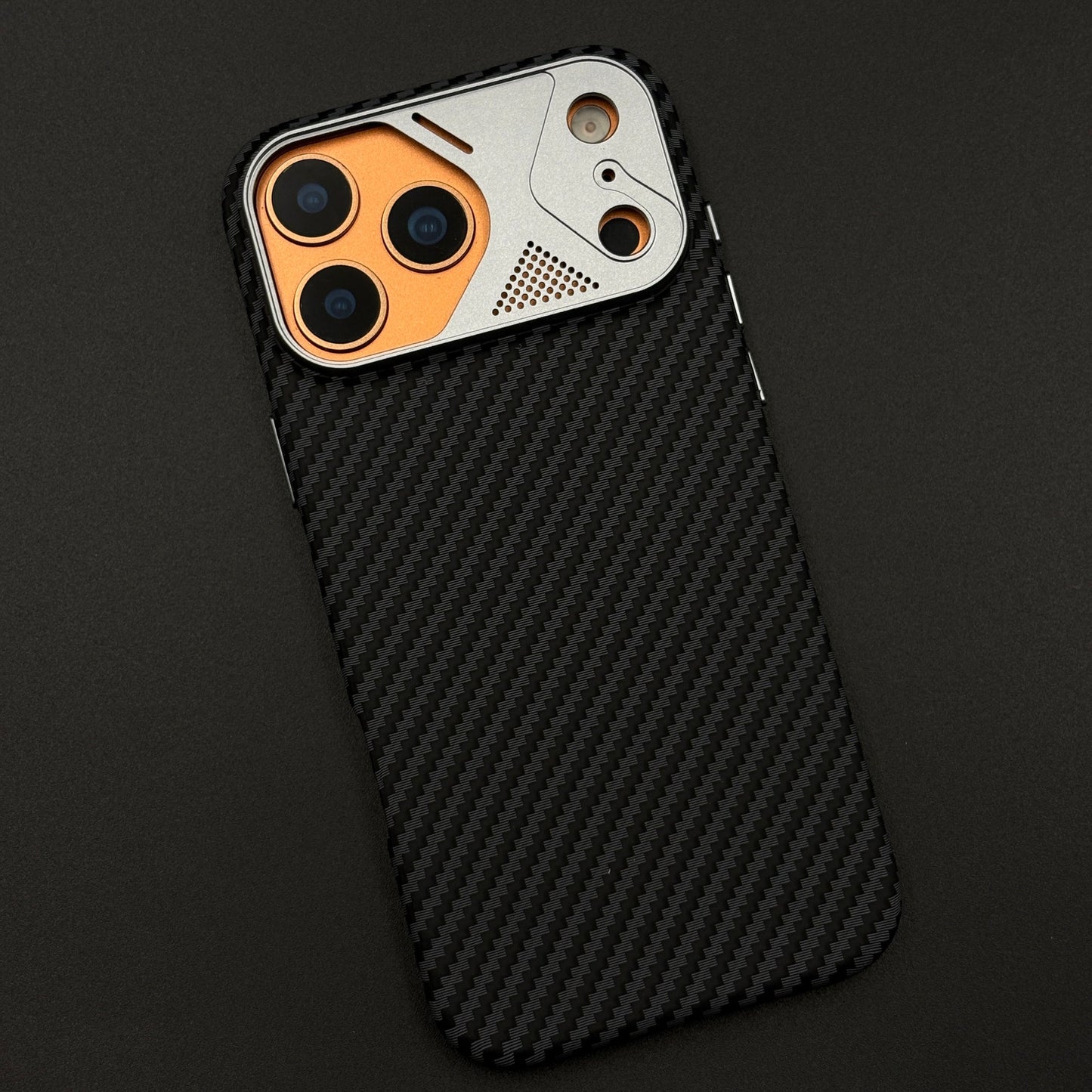 Carbon Black Textured Hidden MagSafe Mobile Case Cover for iPhone 17 Series