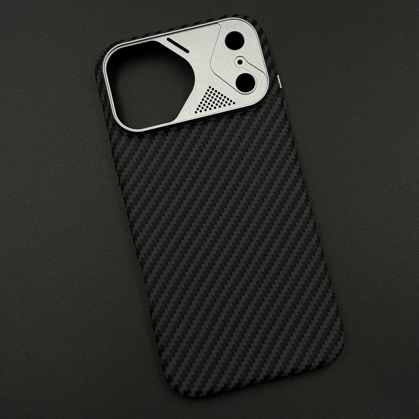 Carbon Black Textured Hidden MagSafe Mobile Case Cover for iPhone 17 Series