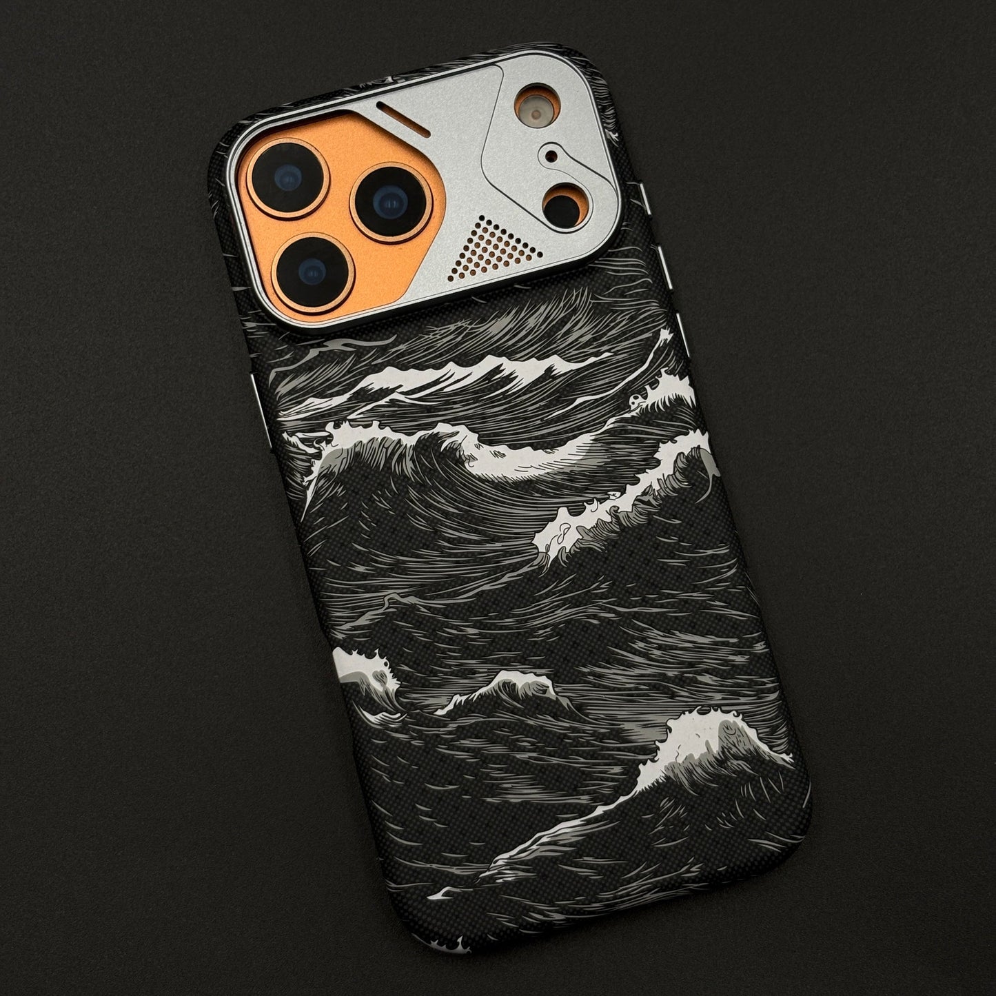 Wave Pattern Black Carbon Fiber Textured Hidden MagSafe Case Cover for iPhone 17 Series