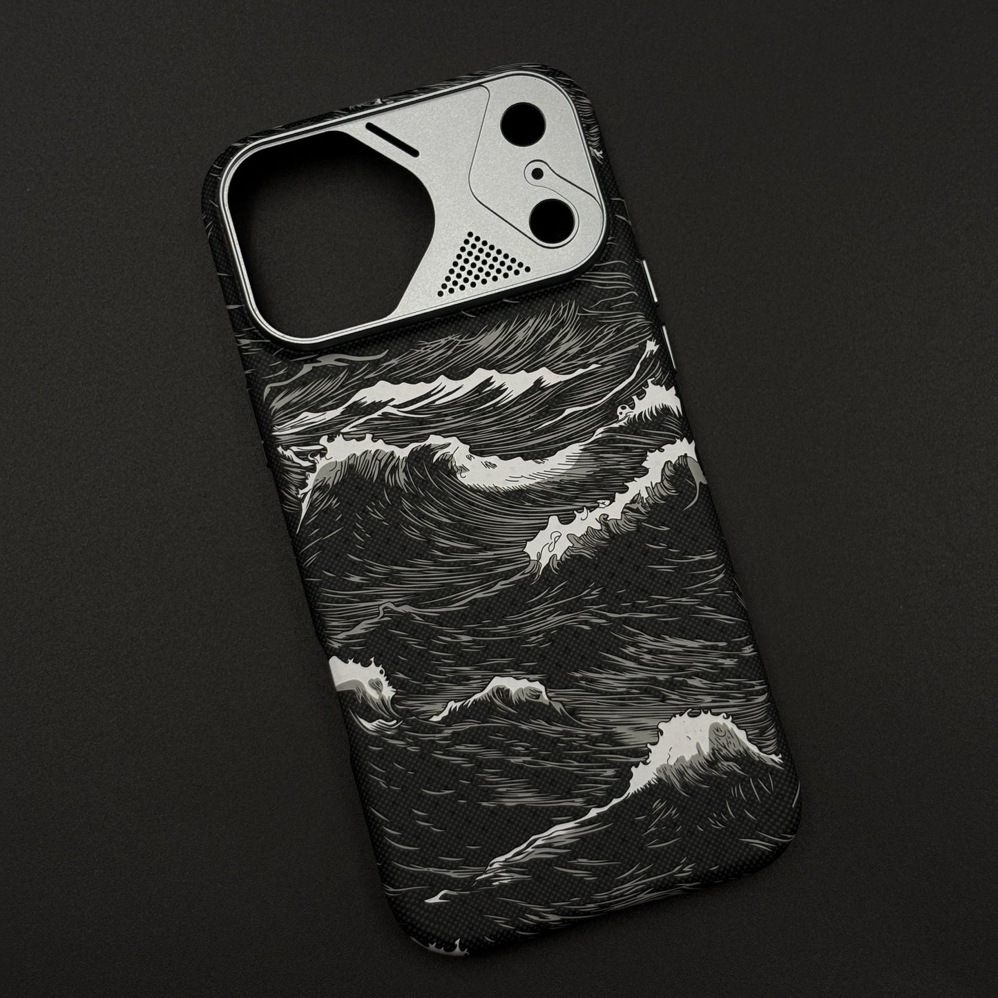 Wave Pattern Black Carbon Fiber Textured Hidden MagSafe Case Cover for iPhone 17 Series