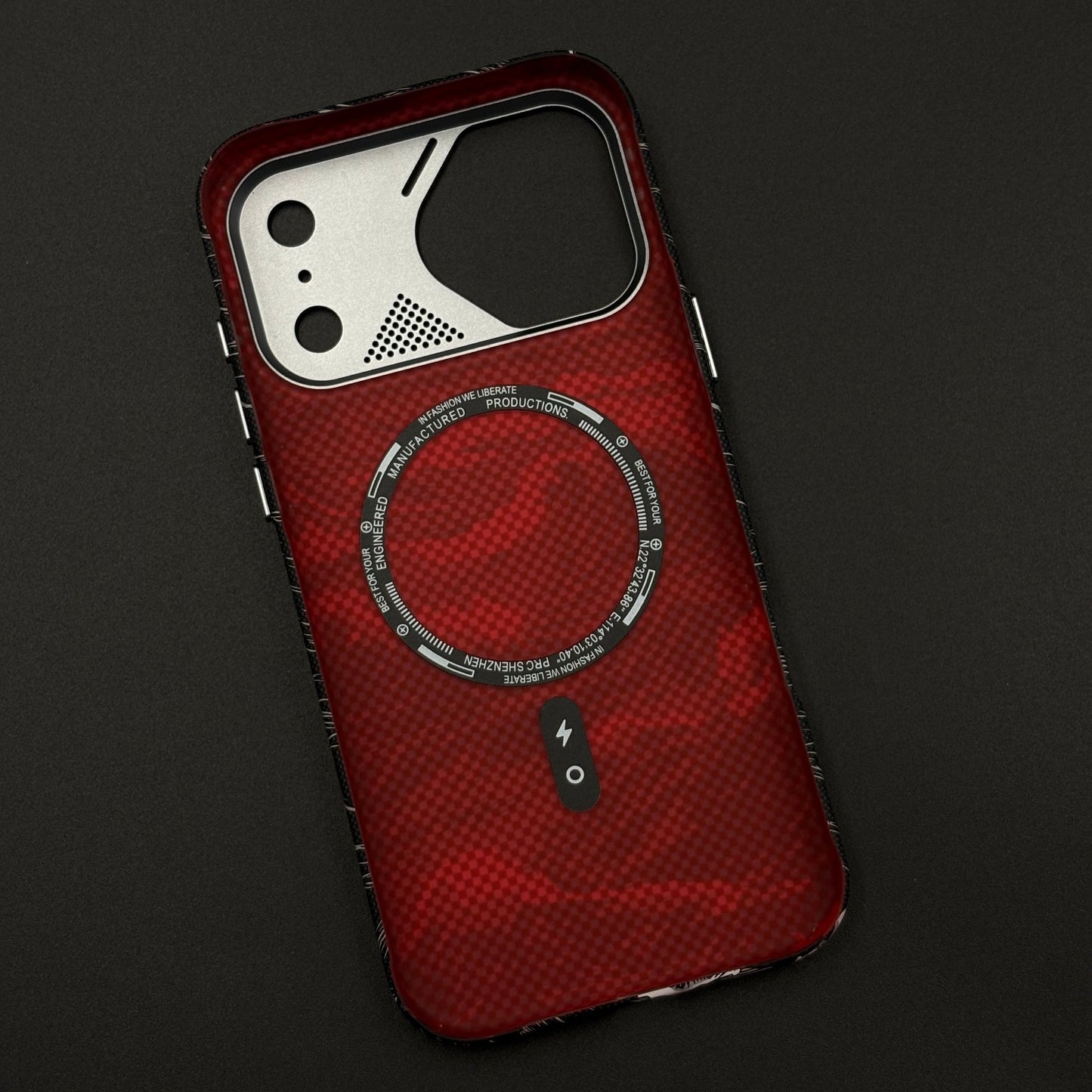 Wave Pattern Black Carbon Fiber Textured Hidden MagSafe Case Cover for iPhone 17 Series