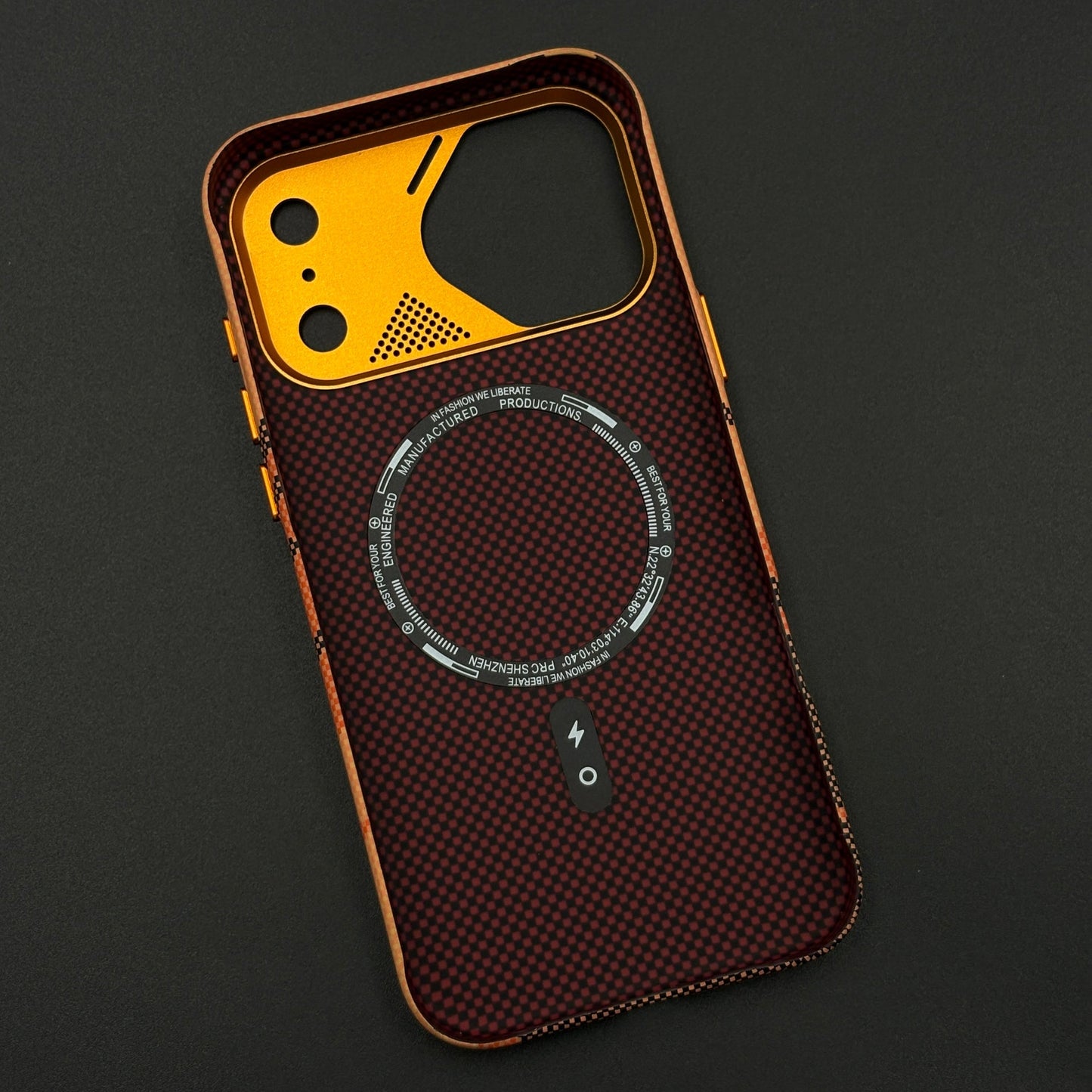 Sunset Mountain Trail Carbon Fiber Textured Hidden MagSafe Case for iPhone 17 Series