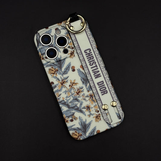 CD Floral Belt Case Cover for iPhone 15 Series | Premium Brand Edition | Hand Strap Designer Protection