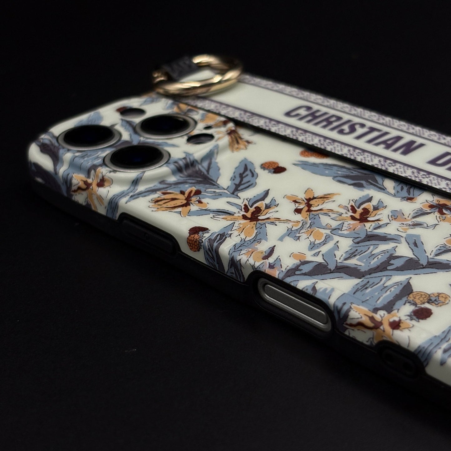 CD Floral Belt Case Cover for iPhone 15 Series | Premium Brand Edition | Hand Strap Designer Protection
