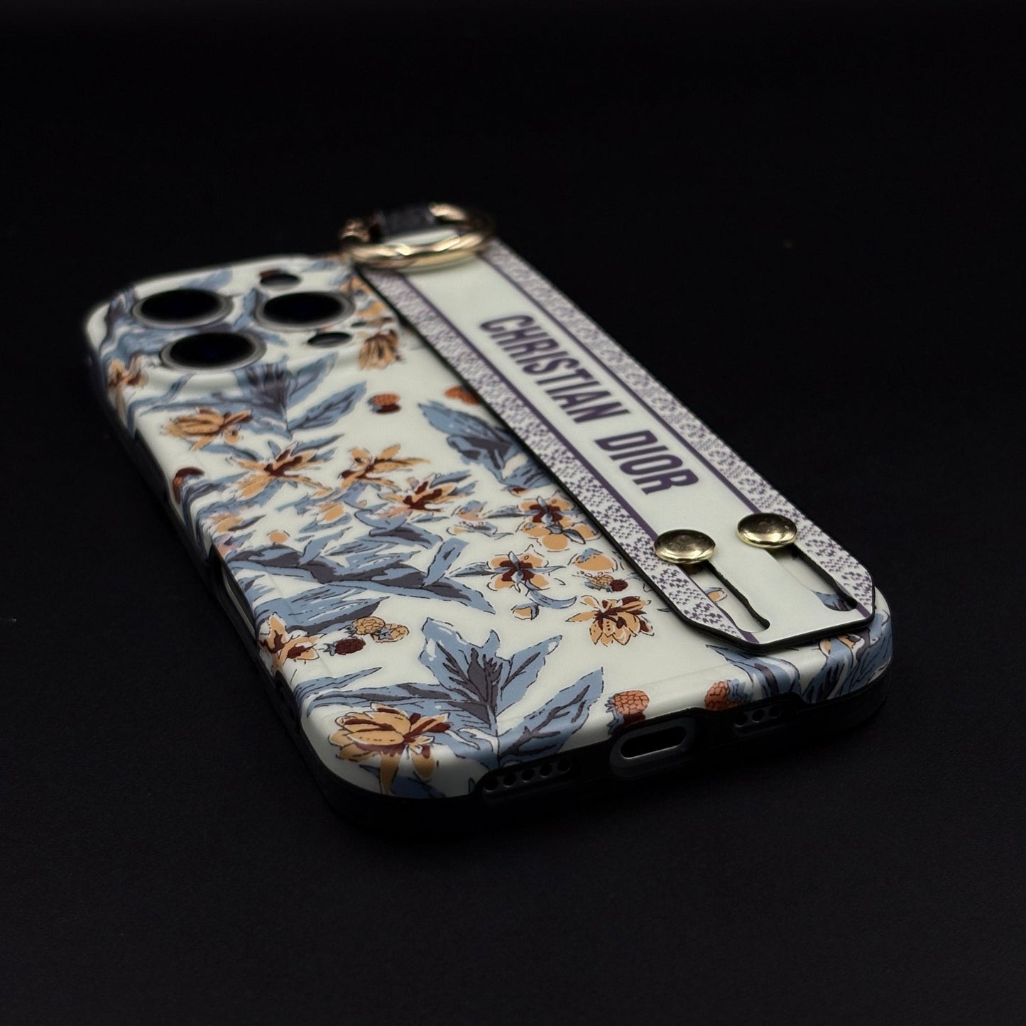 CD Floral Belt Case Cover for iPhone 15 Series | Premium Brand Edition | Hand Strap Designer Protection