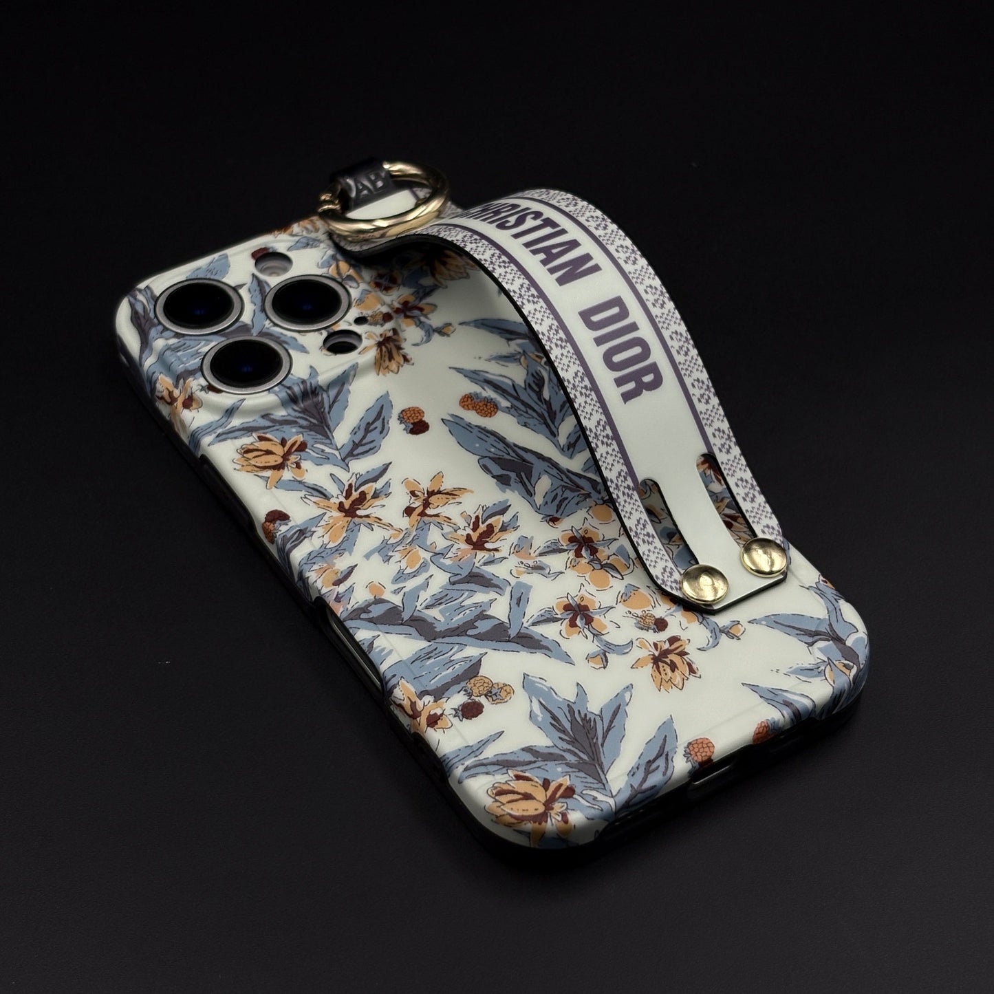CD Floral Belt Case Cover for iPhone | Premium Brand Edition | Hand Strap Designer Protection