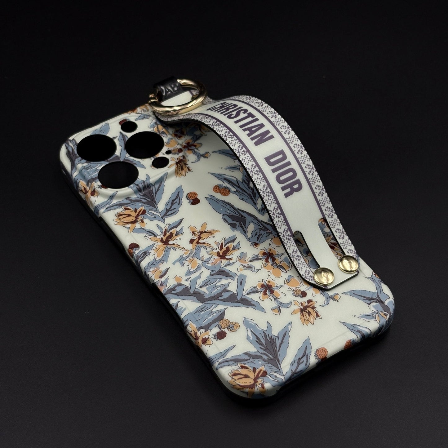 CD Floral Belt Case Cover for iPhone 15 Series | Premium Brand Edition | Hand Strap Designer Protection