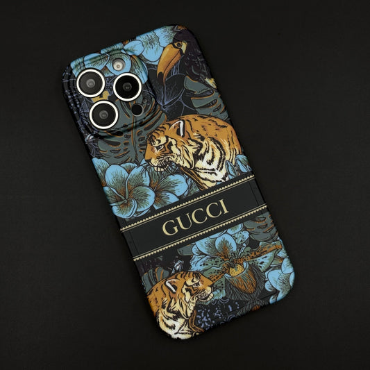 iPhone 15 Series Luxury GG Tiger Design Camera Protection Case Cover