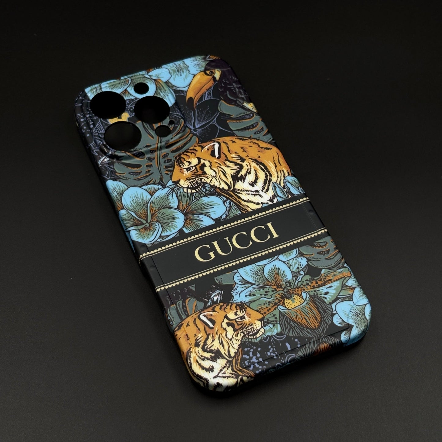 iPhone 15 Series Luxury GG Tiger Design Camera Protection Case Cover