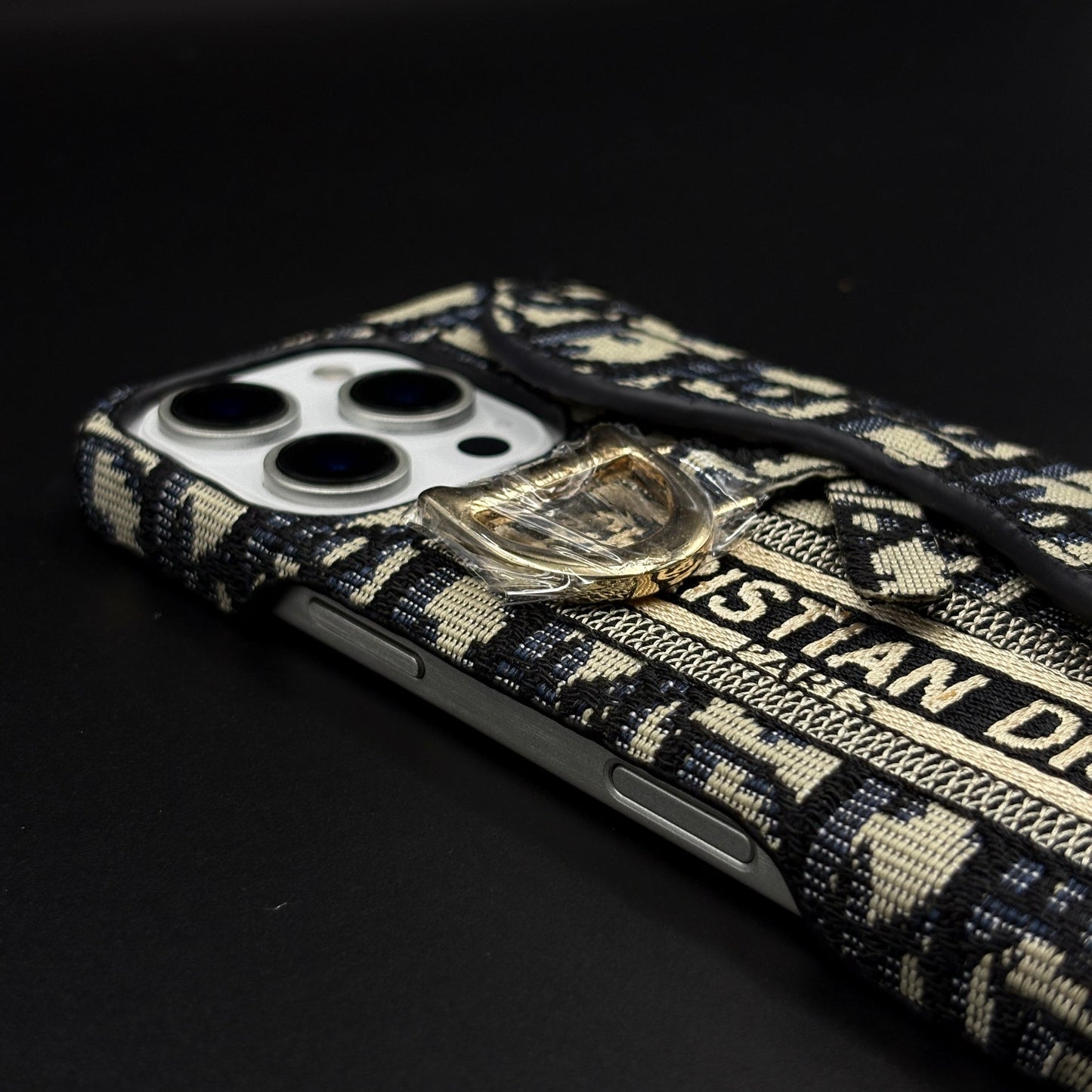 CD Embroidered Card Slot Case for iPhone 15 Series | Elegant Brand Detail | Wallet Holder Edition