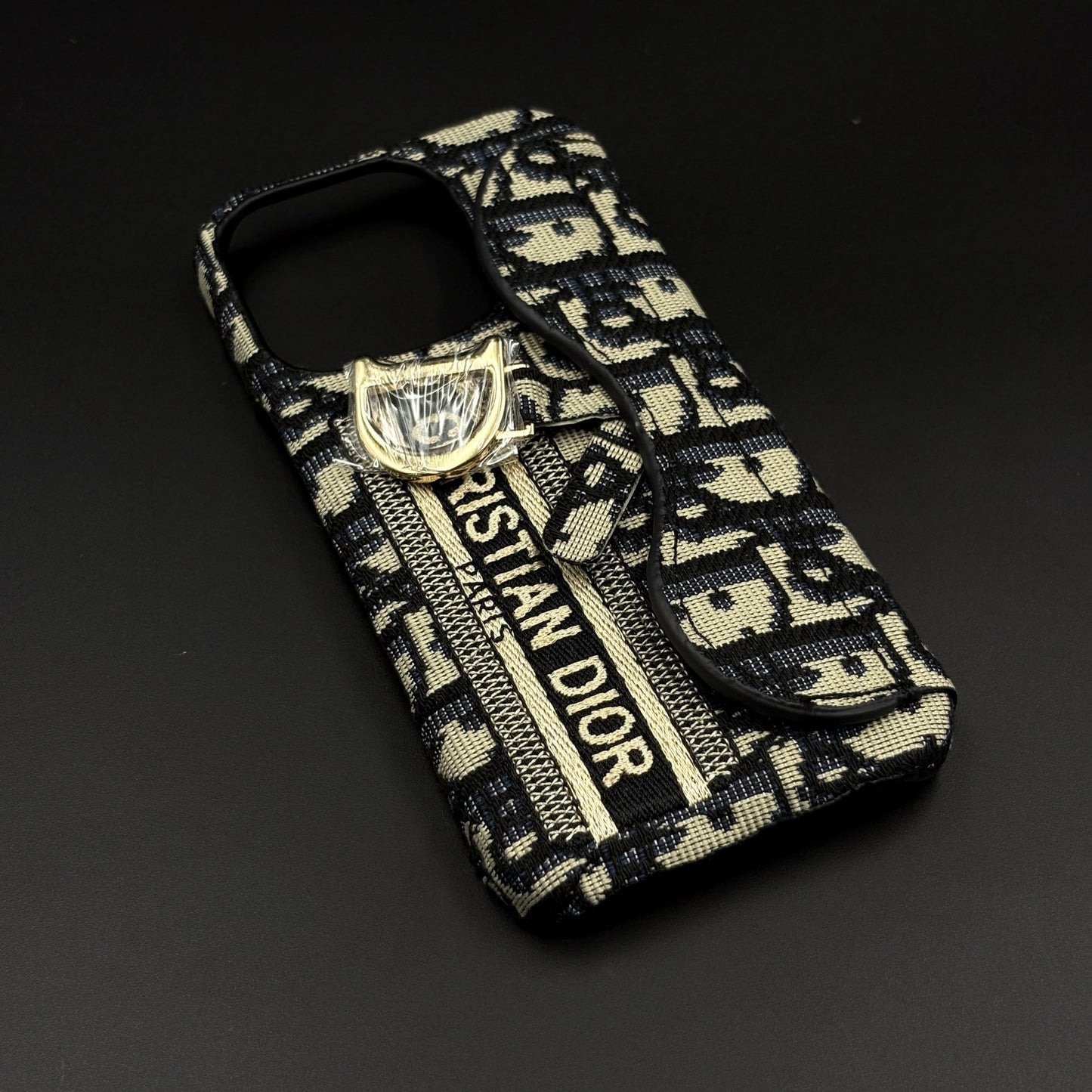 CD Embroidered Card Slot Case for iPhone | Elegant Brand Detail | Wallet Holder Edition