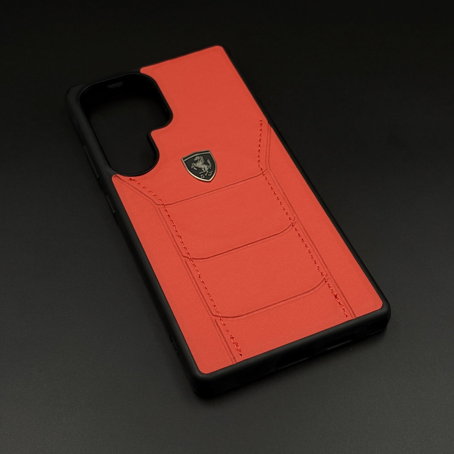 Luxury FR Stitched Red Leather Case for Samsung Galaxy S24 Ultra | Premium Slim Protective Cover