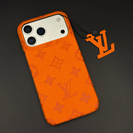 Luxury Branded Orange Mobile Case Cover for iPhone 17 Series | Designer Interlocking Pattern Edition