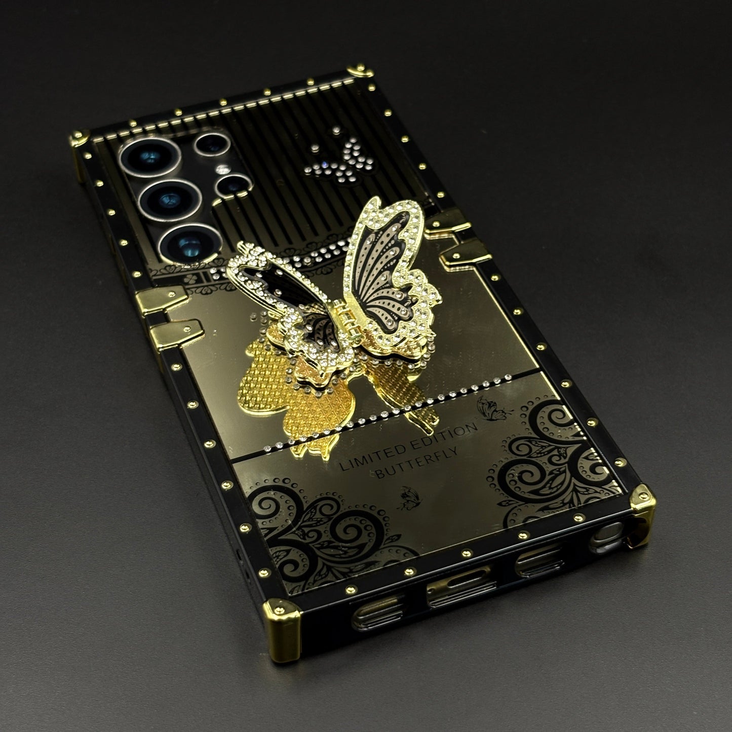 Luxury Butterfly Trunk Case for Samsung Galaxy S24 Ultra | Gold Mirror Finish | Diamond Butterfly