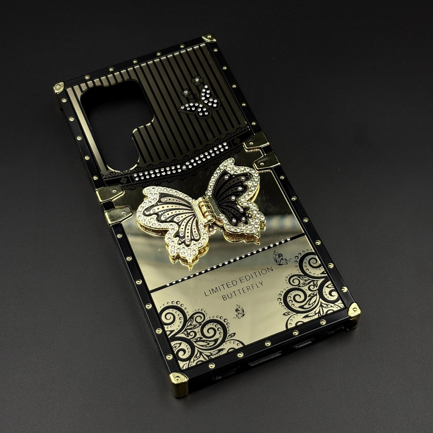 Luxury Butterfly Trunk Case for Samsung Galaxy S24 Ultra | Gold Mirror Finish | Diamond Butterfly