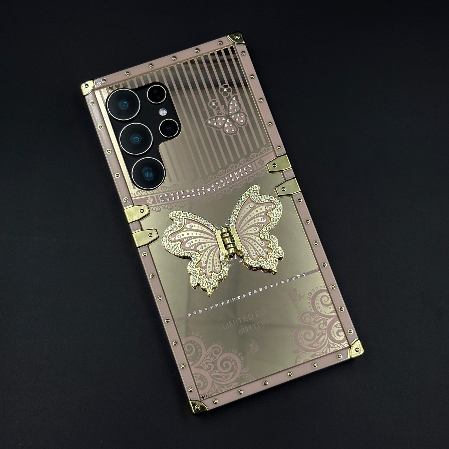 Luxury Butterfly Trunk Case for Samsung Galaxy S24 Ultra | Gold Mirror Finish | Diamond Butterfly