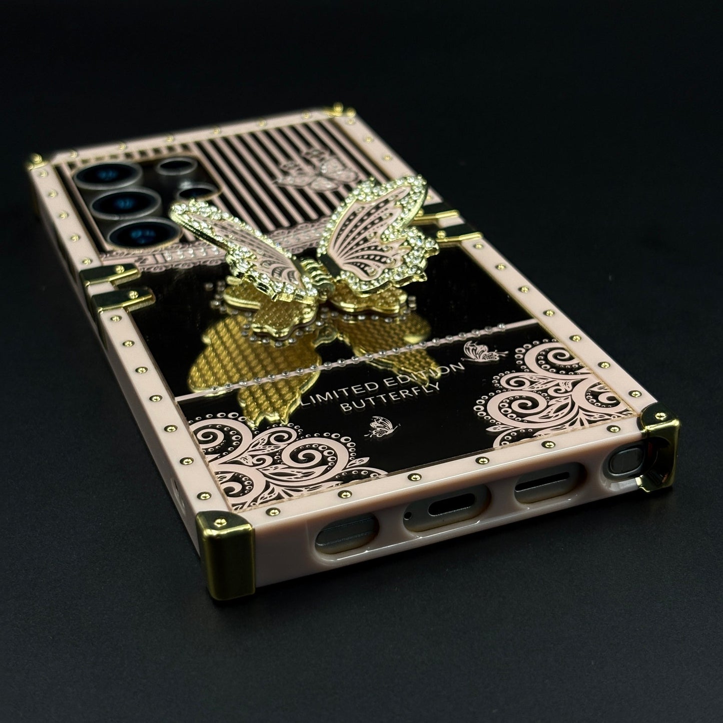 Luxury Butterfly Trunk Case for Samsung Galaxy S24 Ultra | Gold Mirror Finish | Diamond Butterfly