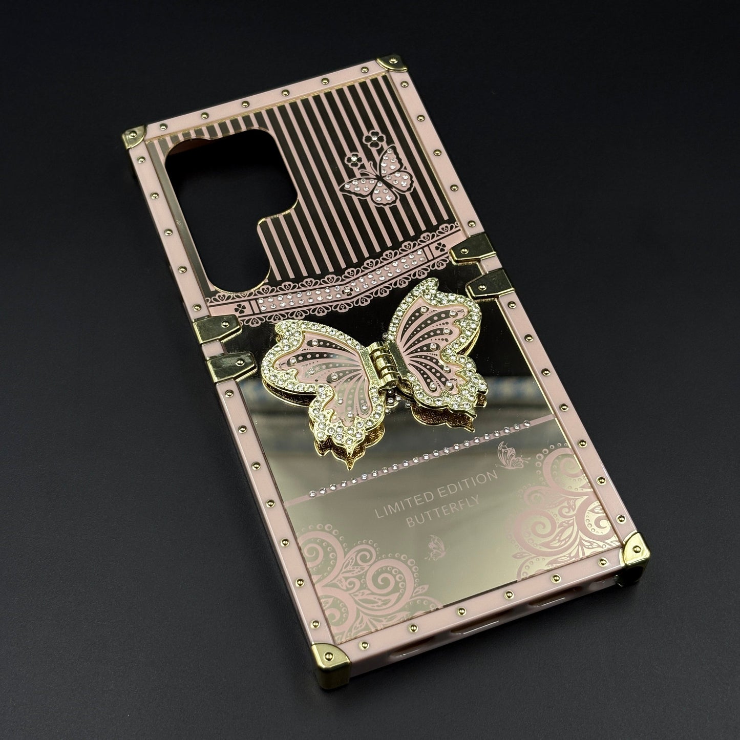 Luxury Butterfly Trunk Case for Samsung Galaxy S24 Ultra | Gold Mirror Finish | Diamond Butterfly