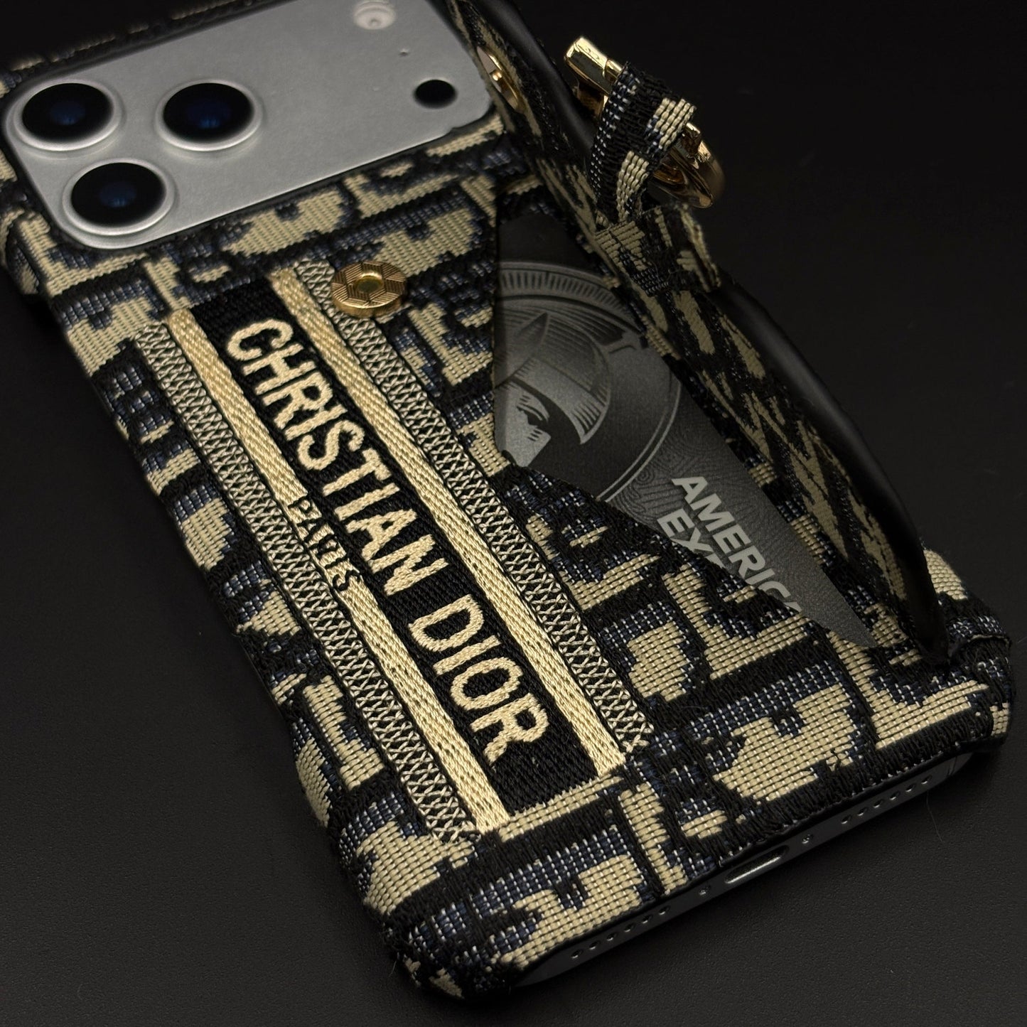 Luxury Monogram Cardholder Case with Charm for iPhone 17 Series | Designer CD Pattern Wallet Edition