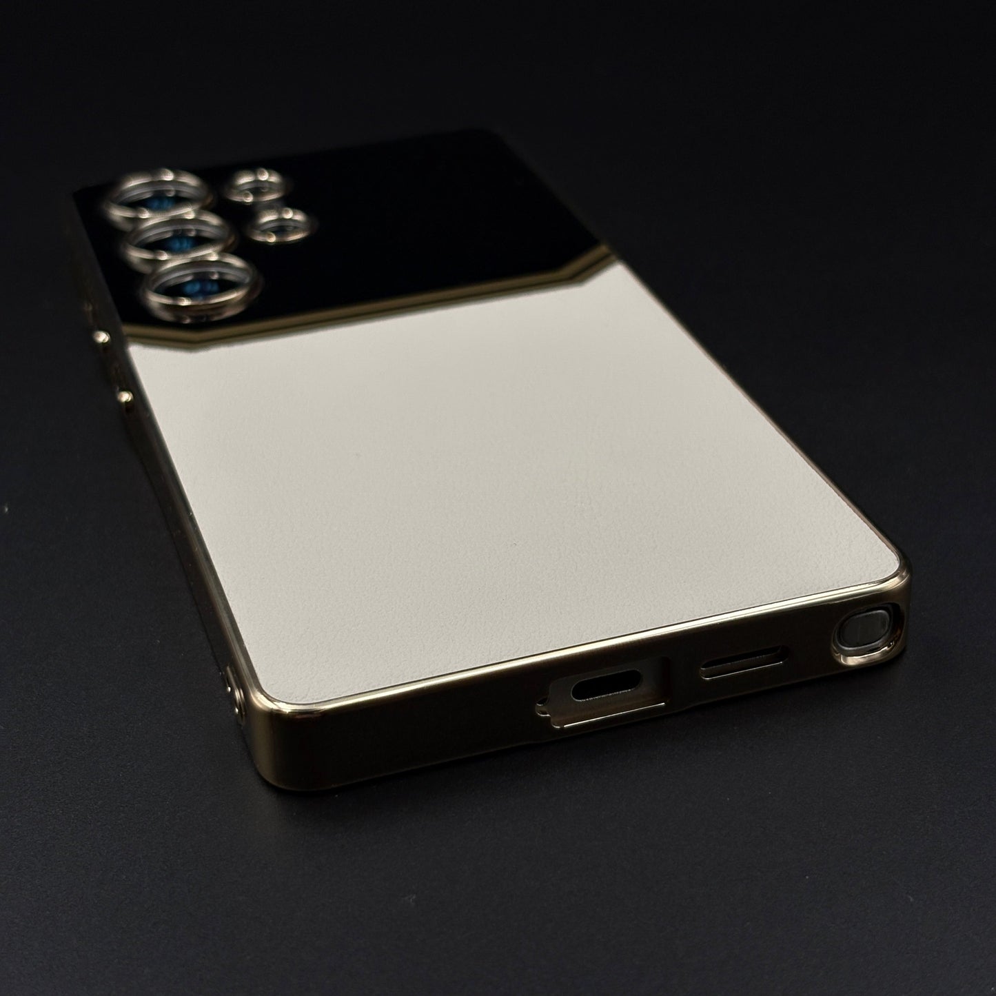 Gold Plated Gloss & Leather Case for Samsung Galaxy S25 Ultra | Premium Hybrid Finish | Elegant Cover