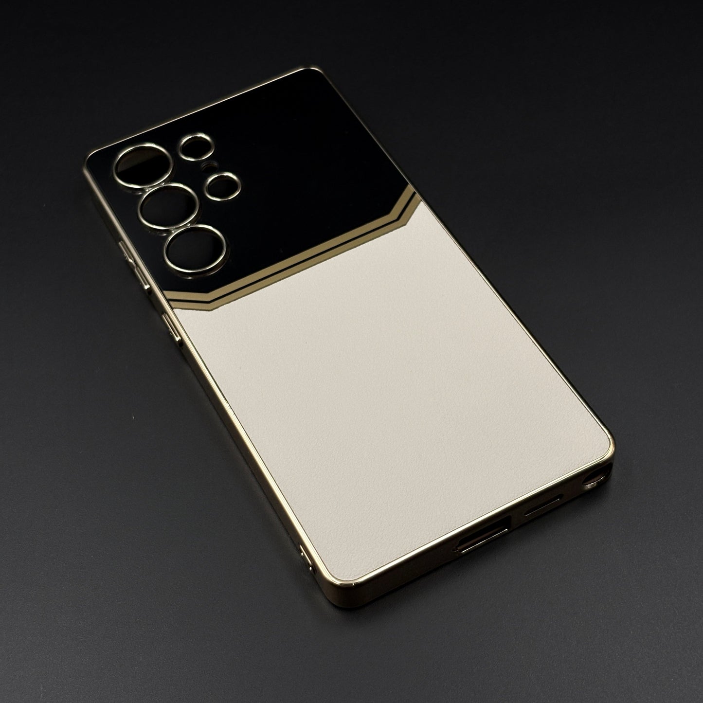 Gold Plated Gloss & Leather Case for Samsung Galaxy S25 Ultra | Premium Hybrid Finish | Elegant Cover