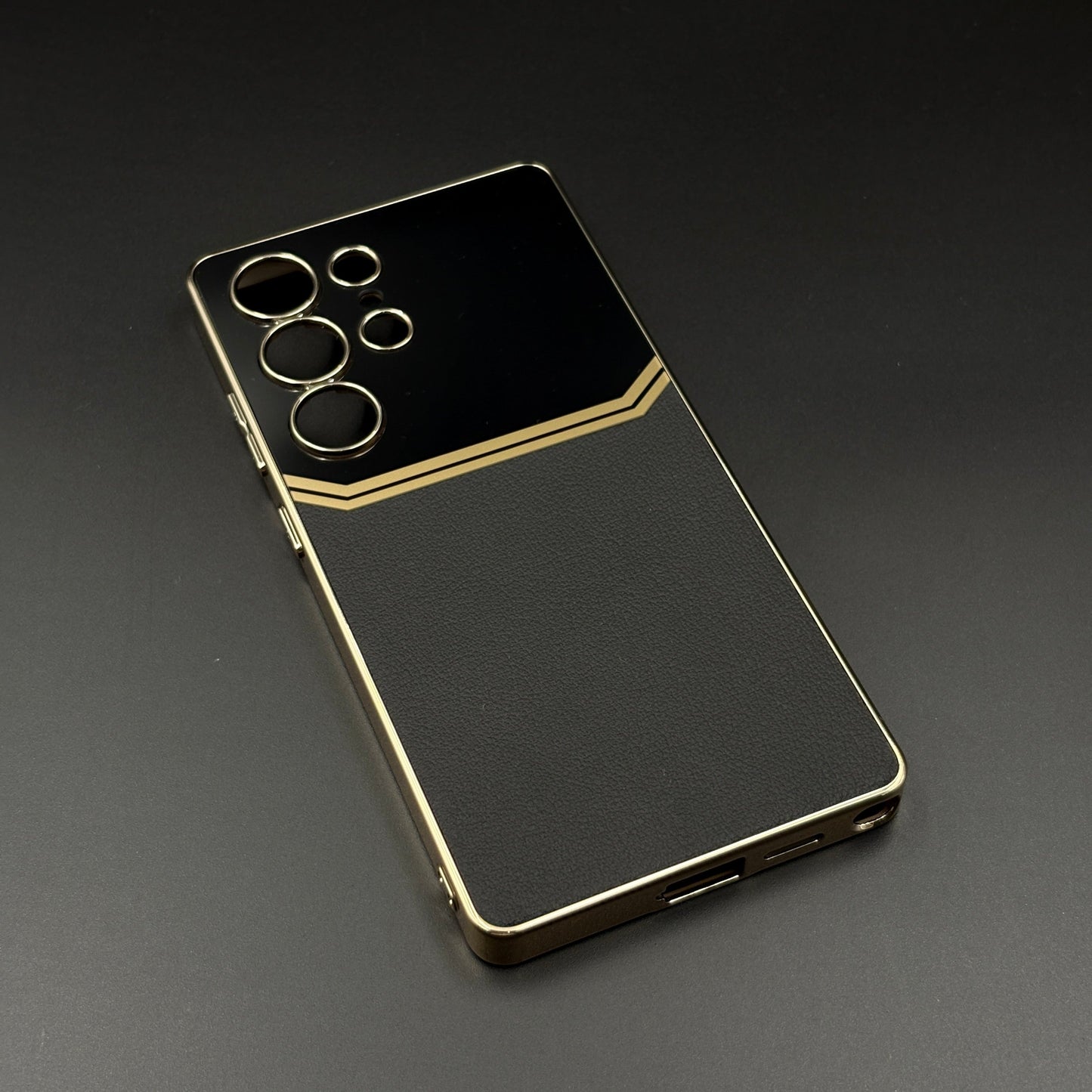 Gold Plated Gloss & Leather Case for Samsung Galaxy S25 Ultra | Premium Hybrid Finish | Elegant Cover