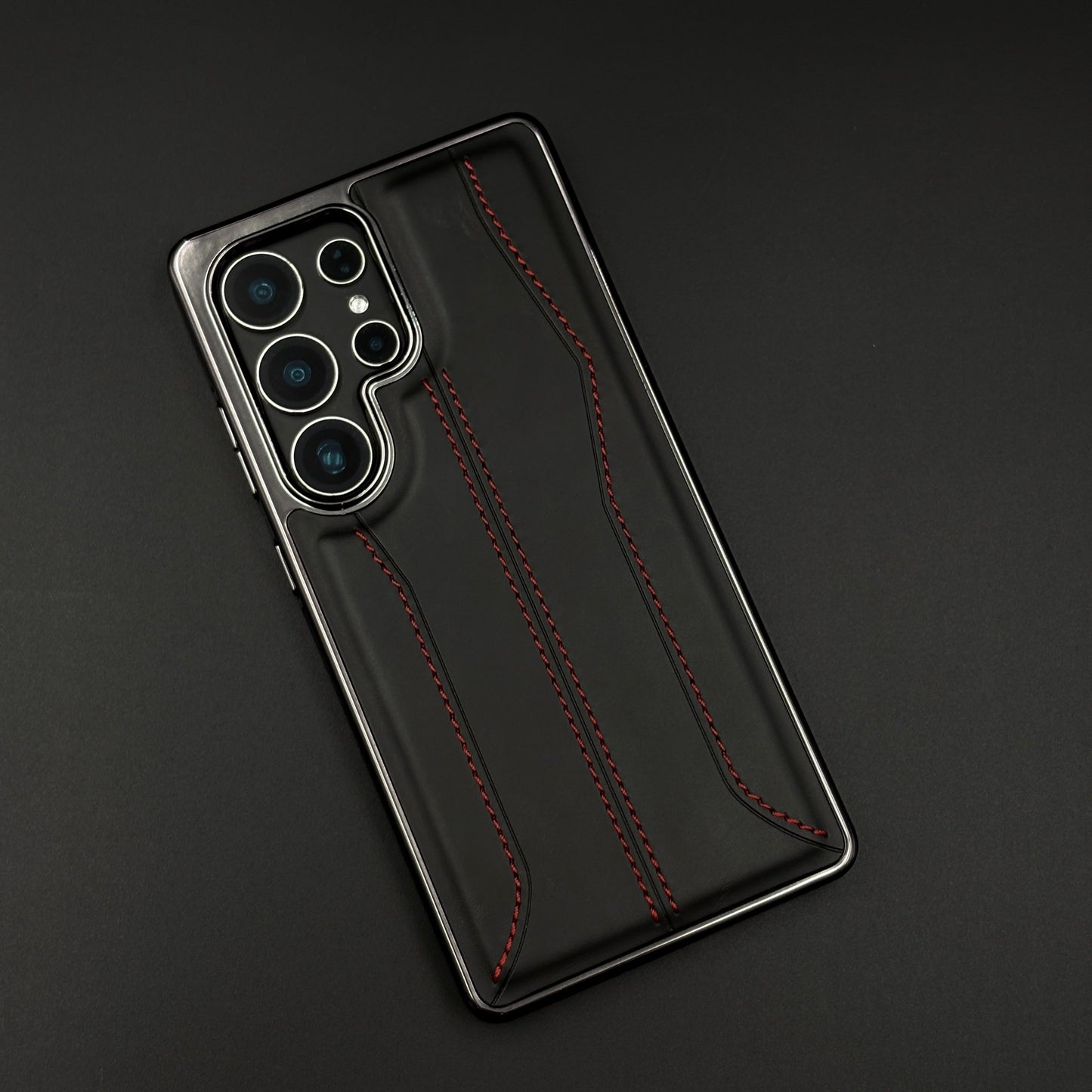 Samsung Galaxy S25 Ultra Stitched Leather Chrome Case