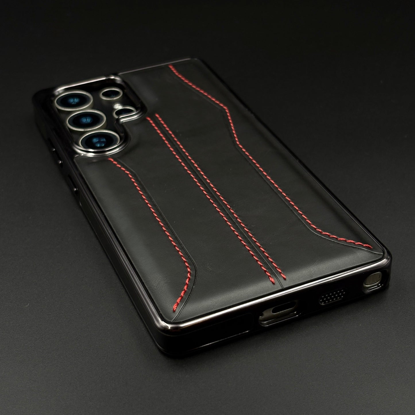 Samsung Galaxy S25 Ultra Stitched Leather Chrome Case
