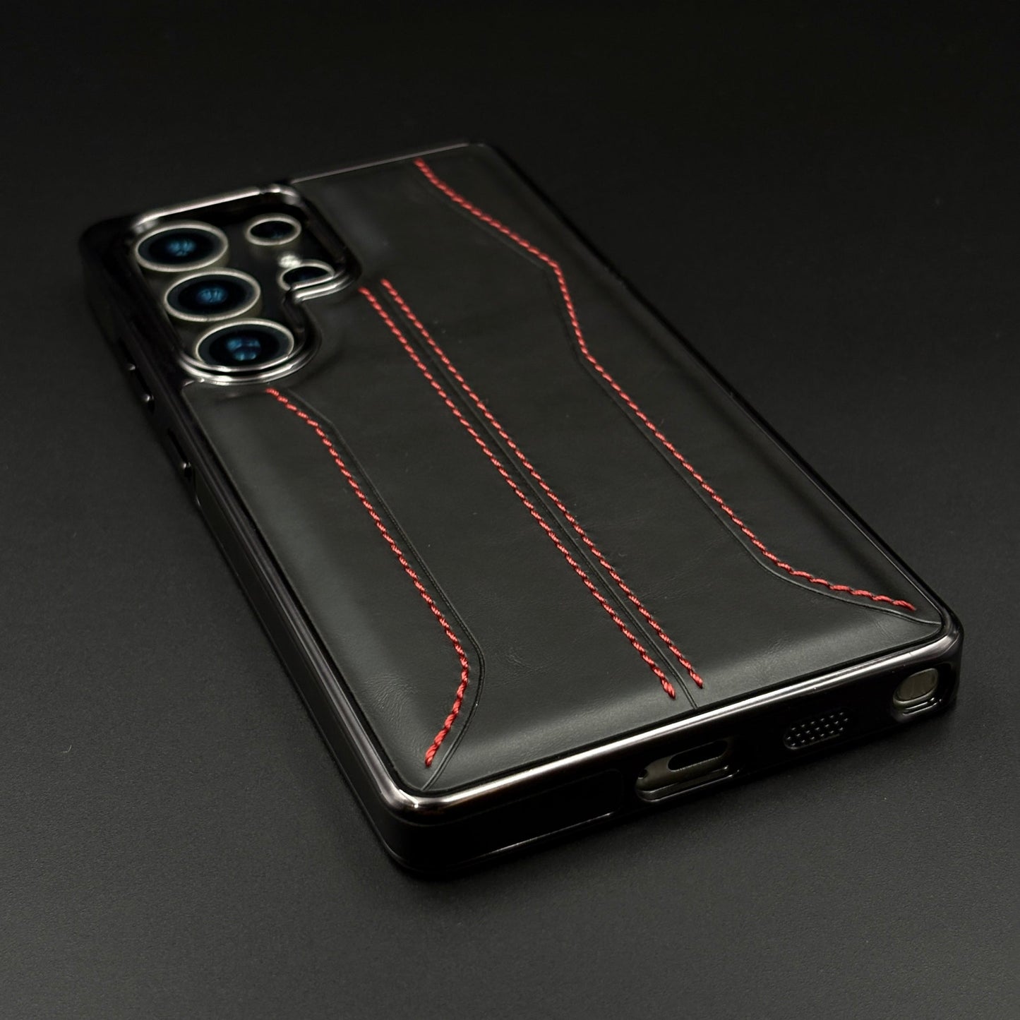 Samsung Galaxy S25 Ultra Stitched Leather Chrome Case