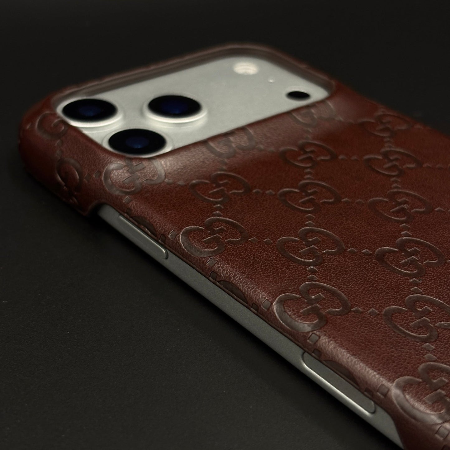 Luxury GG Monogram Leather Mobile Case Cover for iPhone 17 Series | Premium Embossed Monogram | Slim Fit