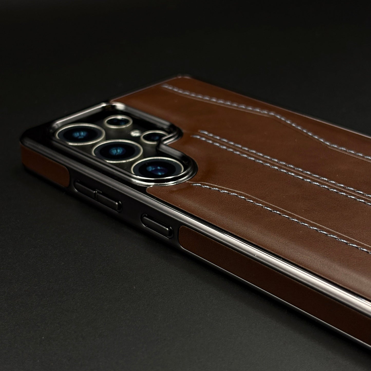 Samsung Galaxy S25 Ultra Stitched Leather Chrome Case