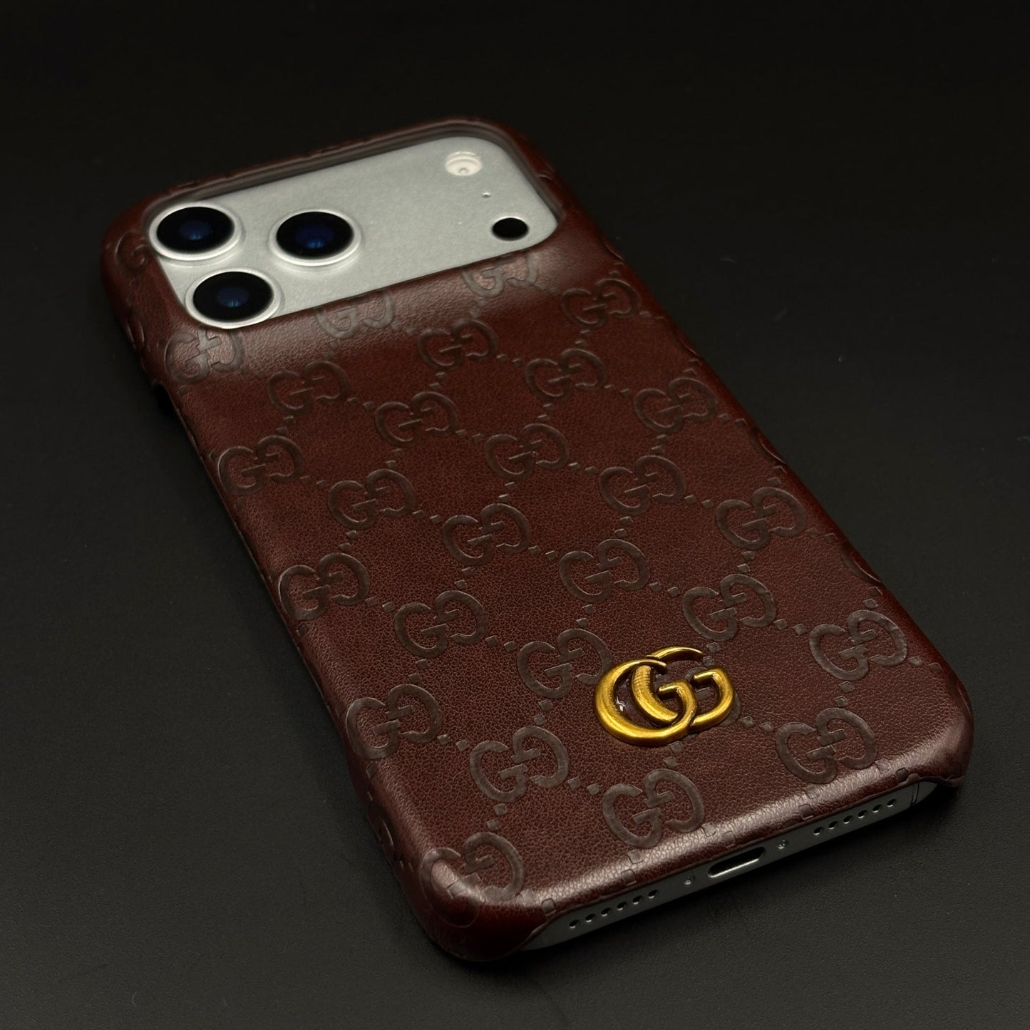 Luxury GG Monogram Leather Mobile Case Cover for iPhone 17 Series | Premium Embossed Monogram | Slim Fit