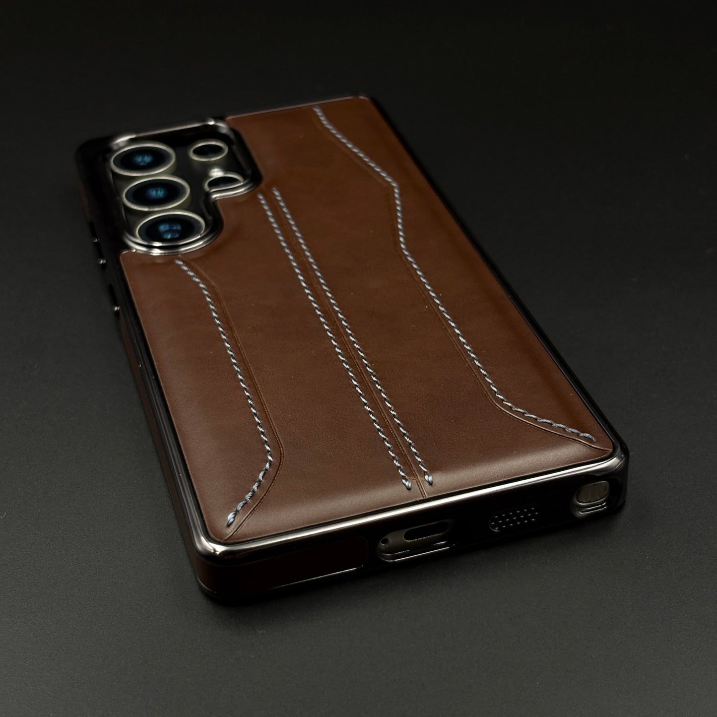 Samsung Galaxy S25 Ultra Stitched Leather Chrome Case